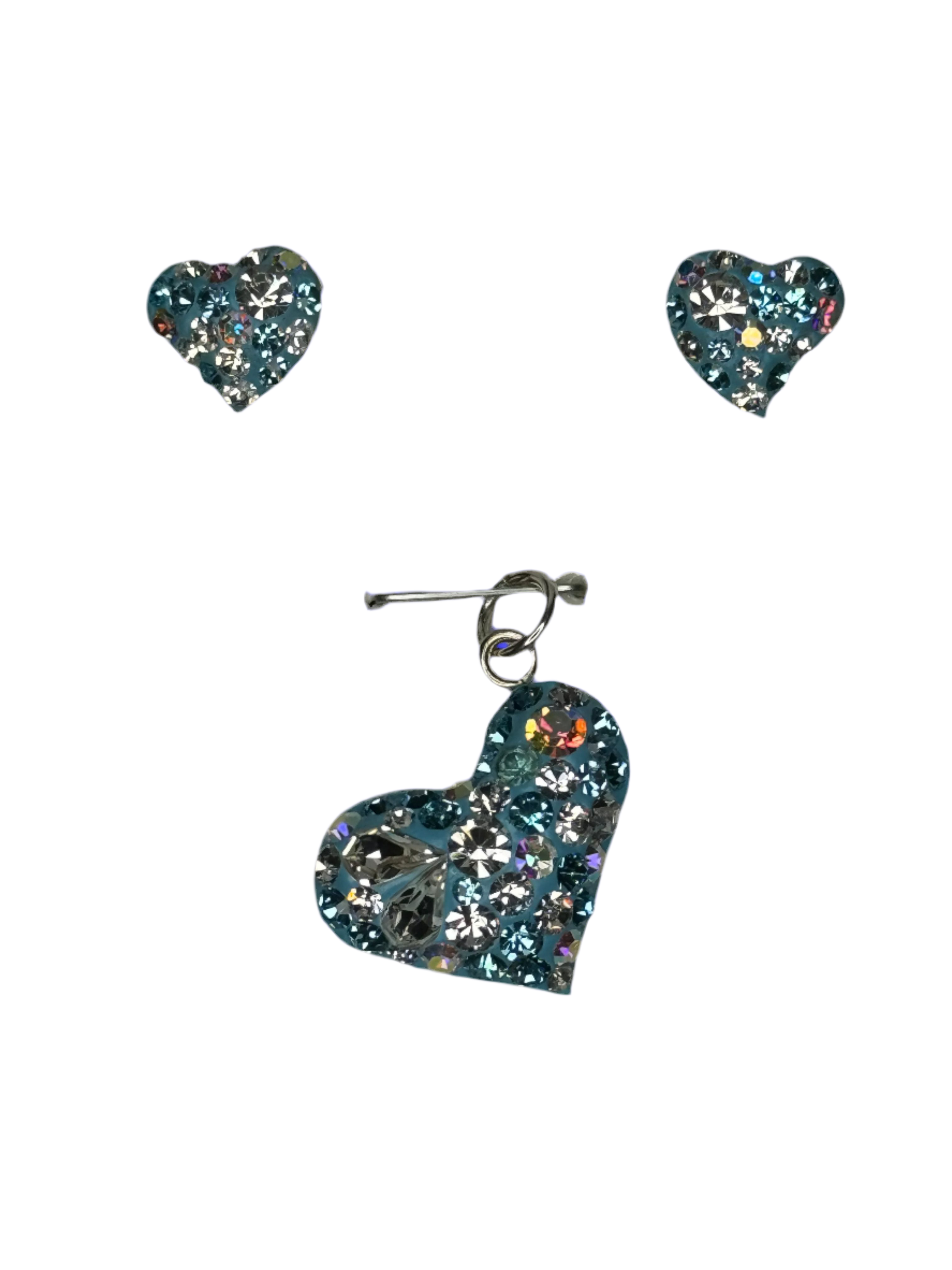 Multi color Crystal in turquoise colors Heart Pendant & Earrings .