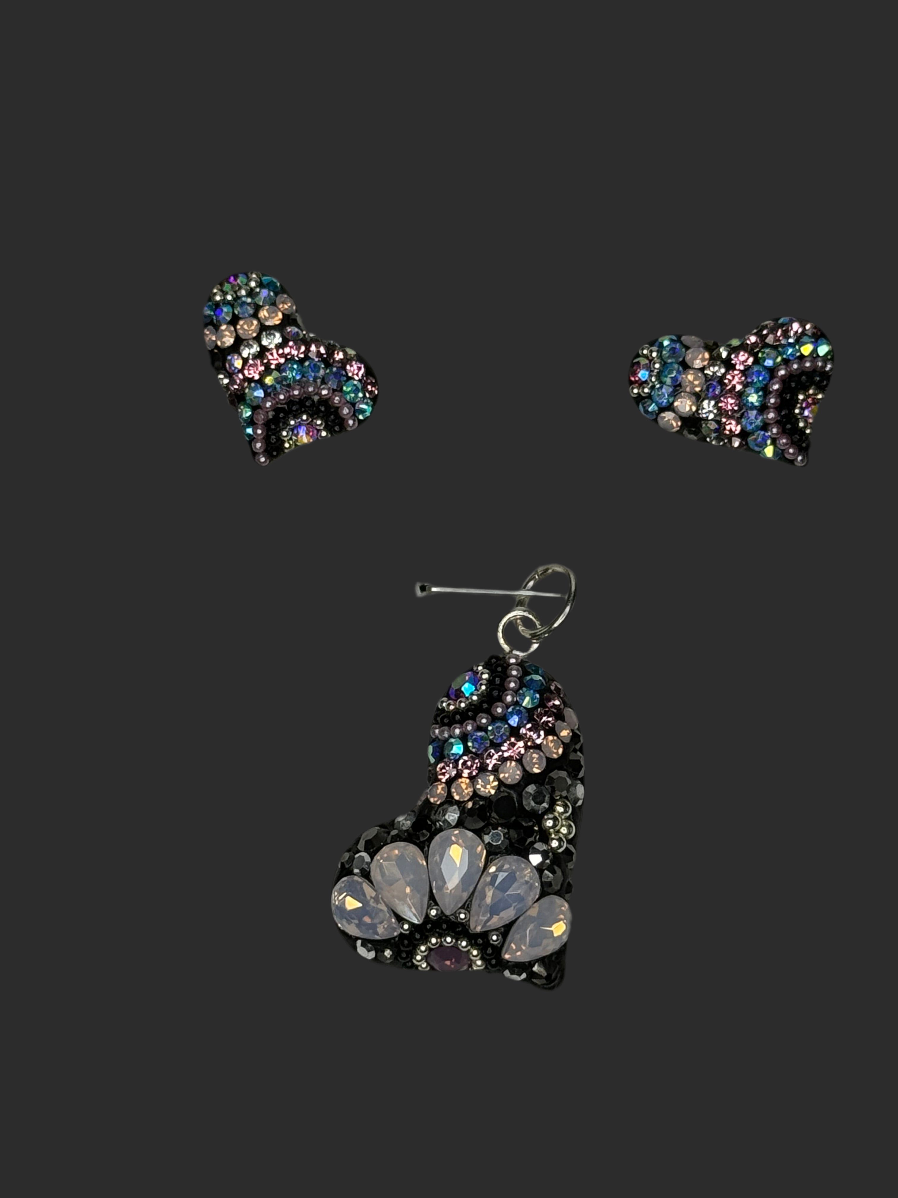 Multi color Crystals with black Heart Pendant & Earrings .