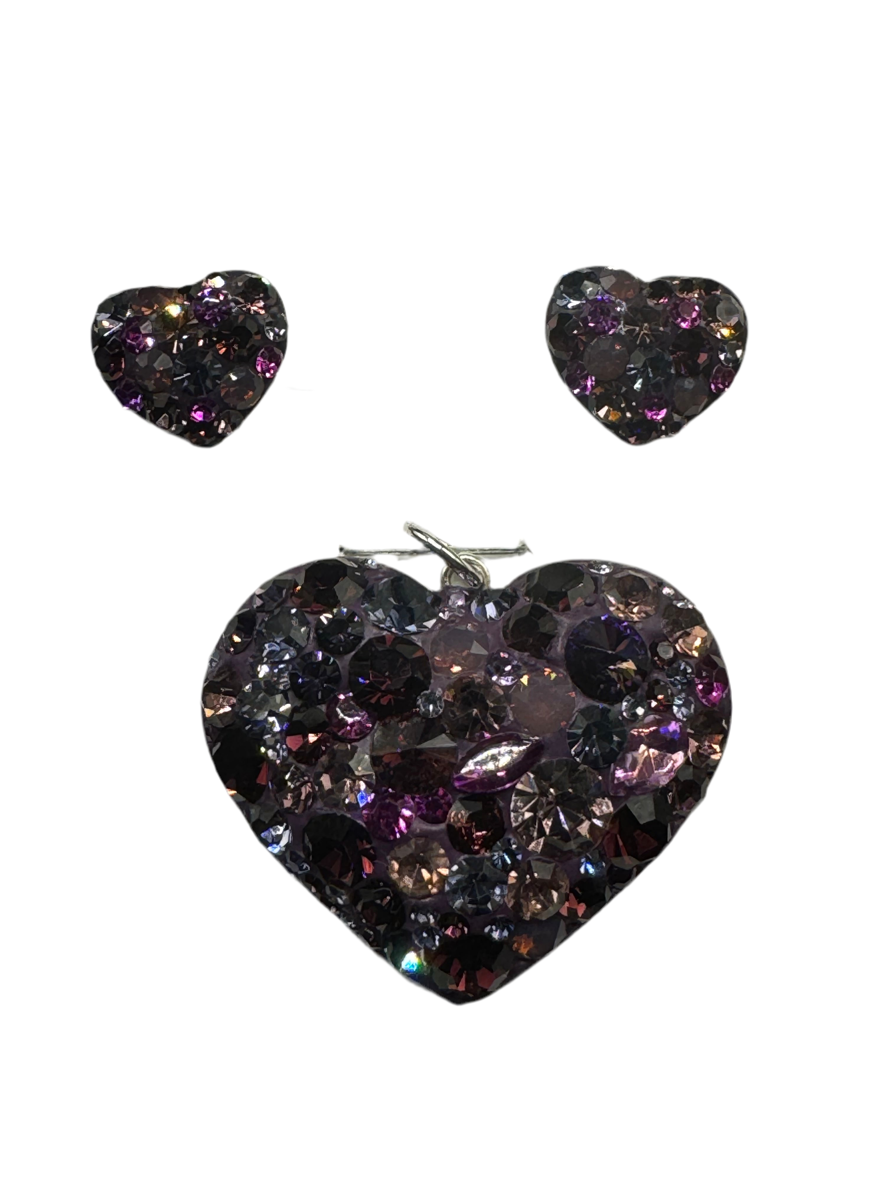 Heart Pendant & Earrings in Amethyst . Crystals  , Sterling Silver .