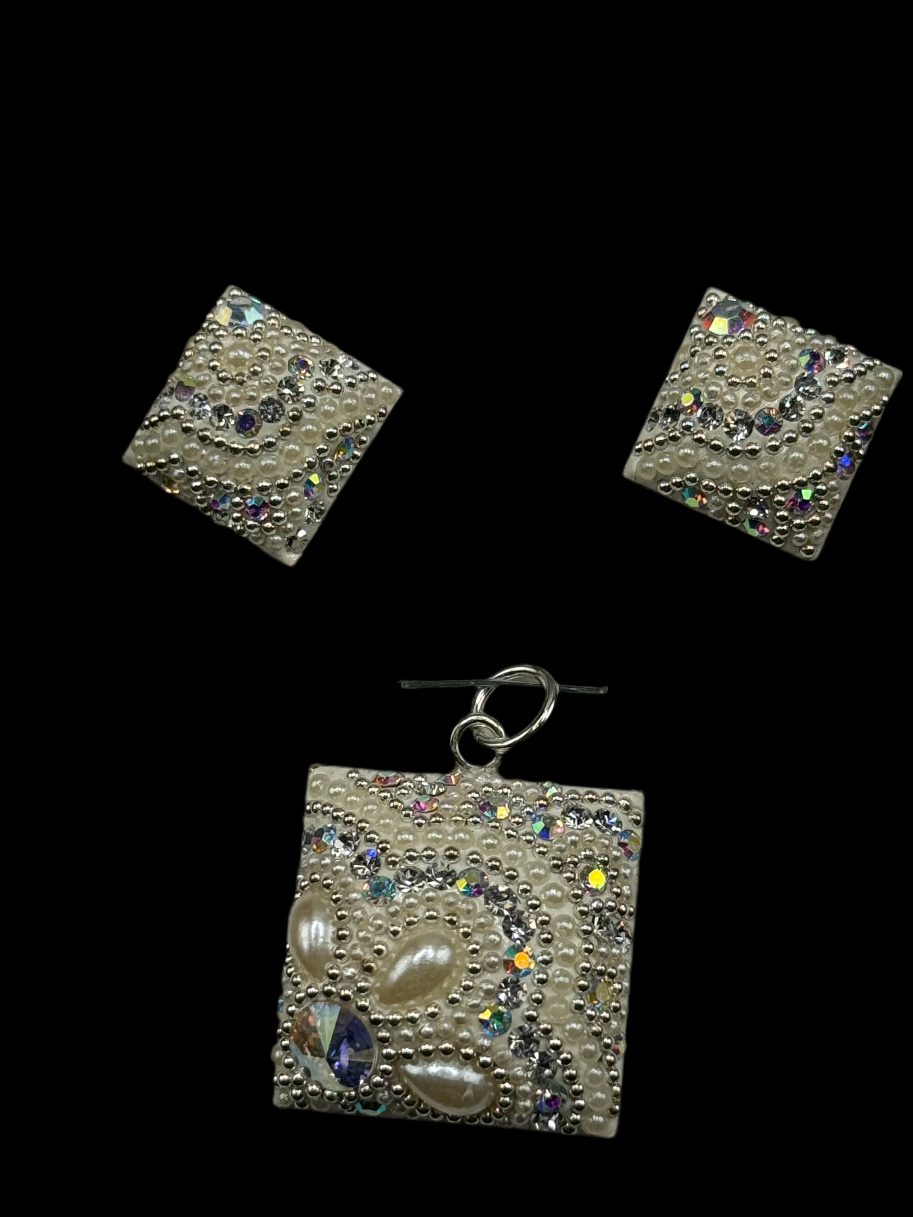 Brilliant crystals in soft whites Pendant & Earrings .