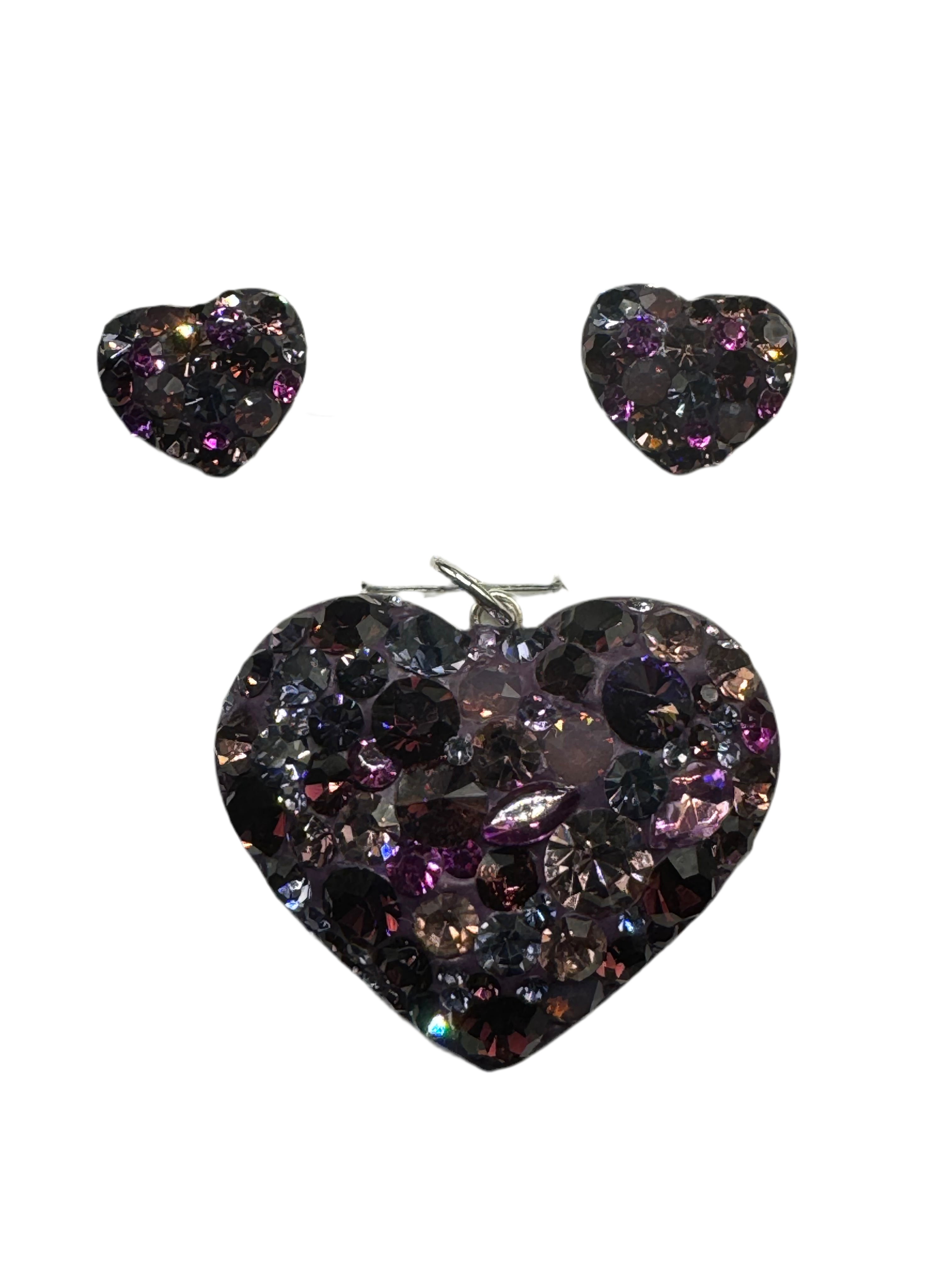 Heart Pendant & Earrings in Amethyst . Crystals  , Sterling Silver .