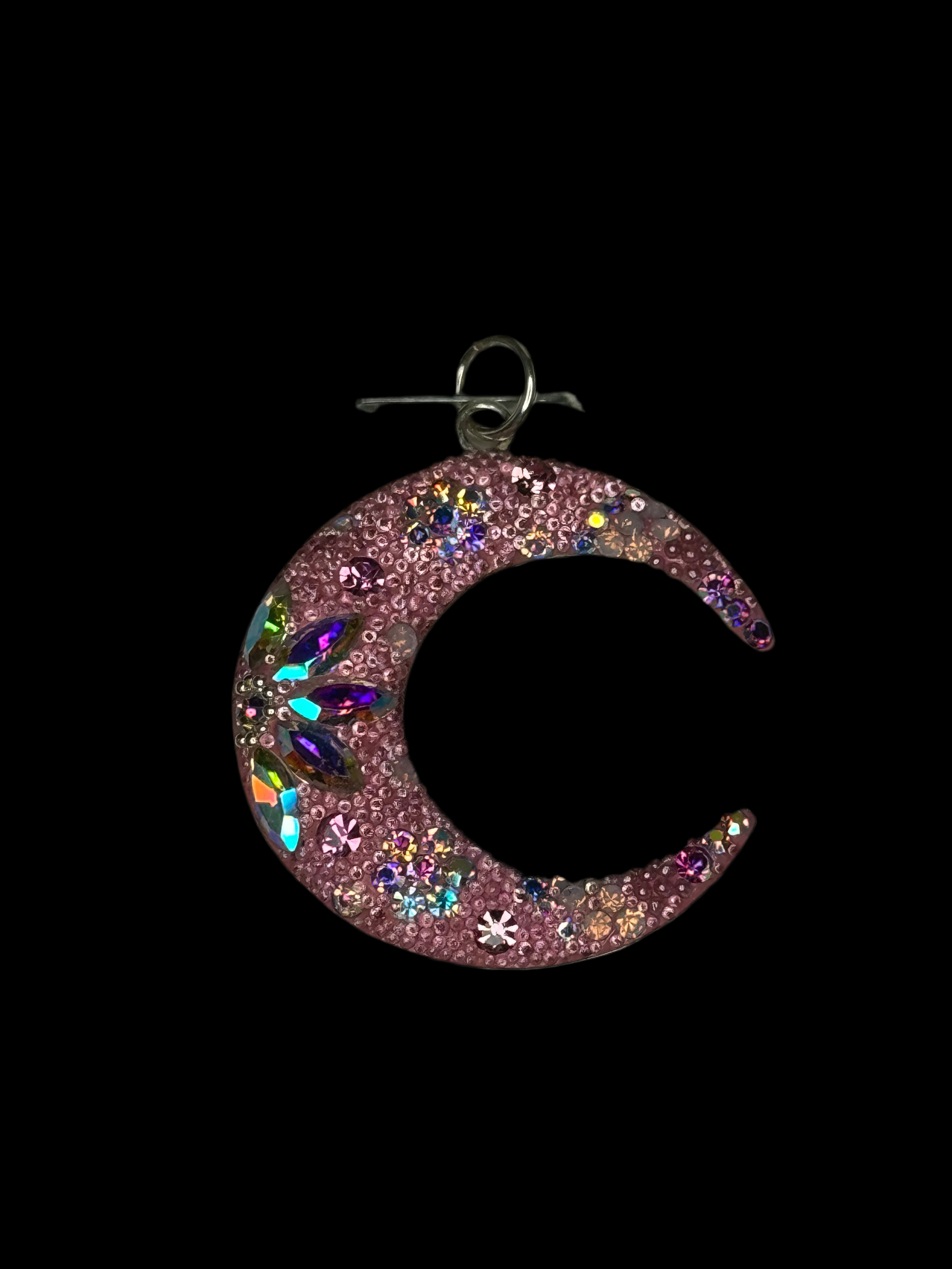 Crescent Pendant & Earrings in pink crystals .