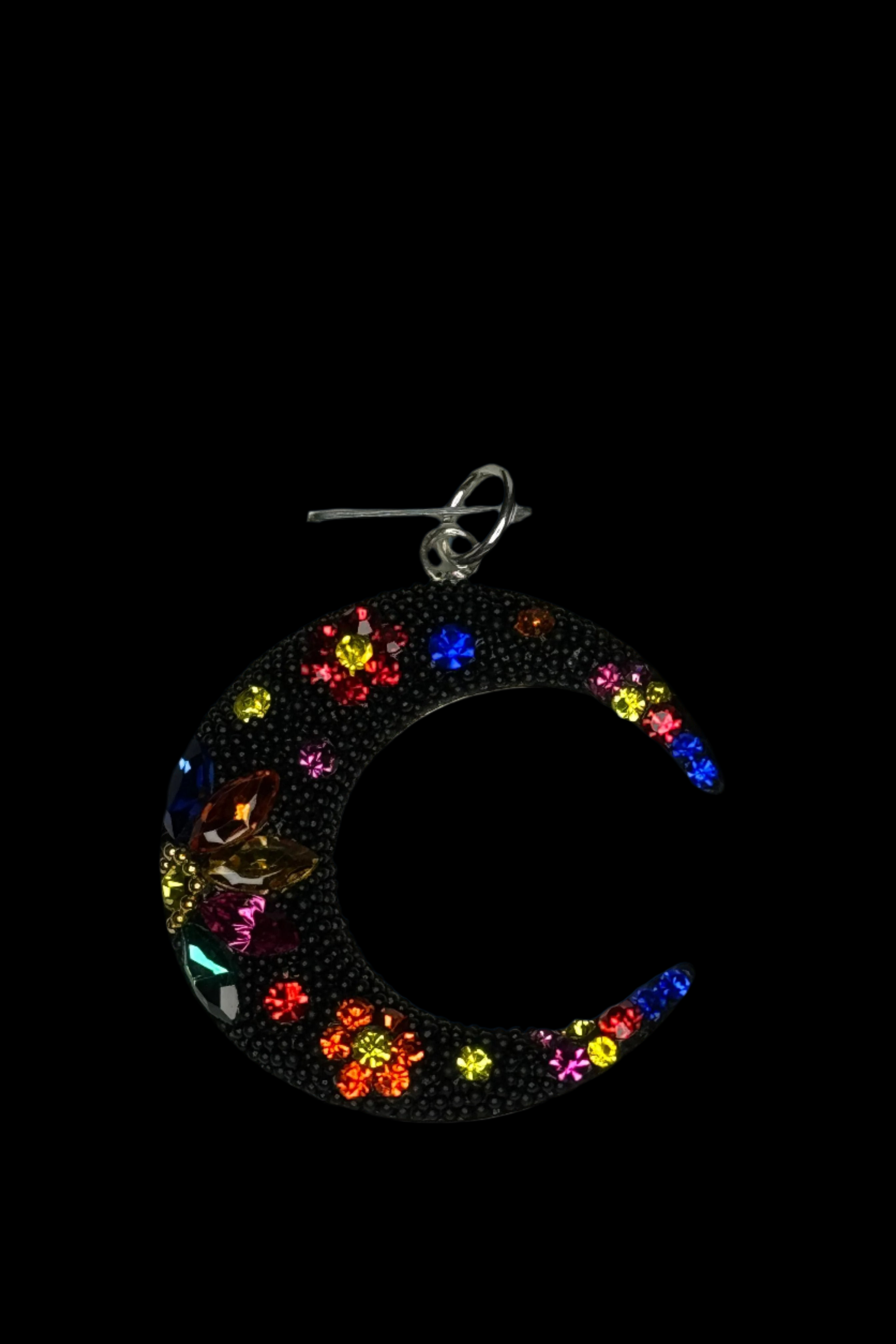 Cresent Pendant & Earrings in multi color crystals.