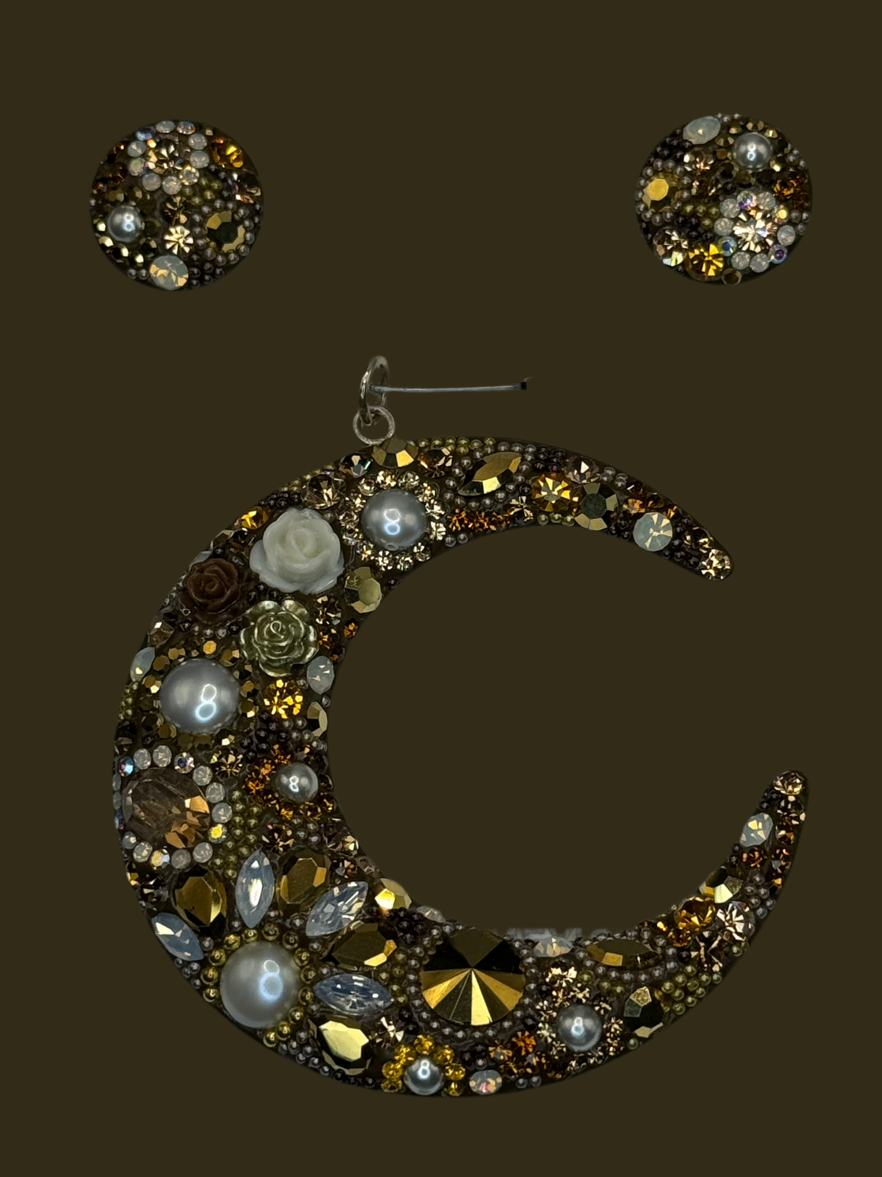 Multi Crystals Moon Pendant & Earrings