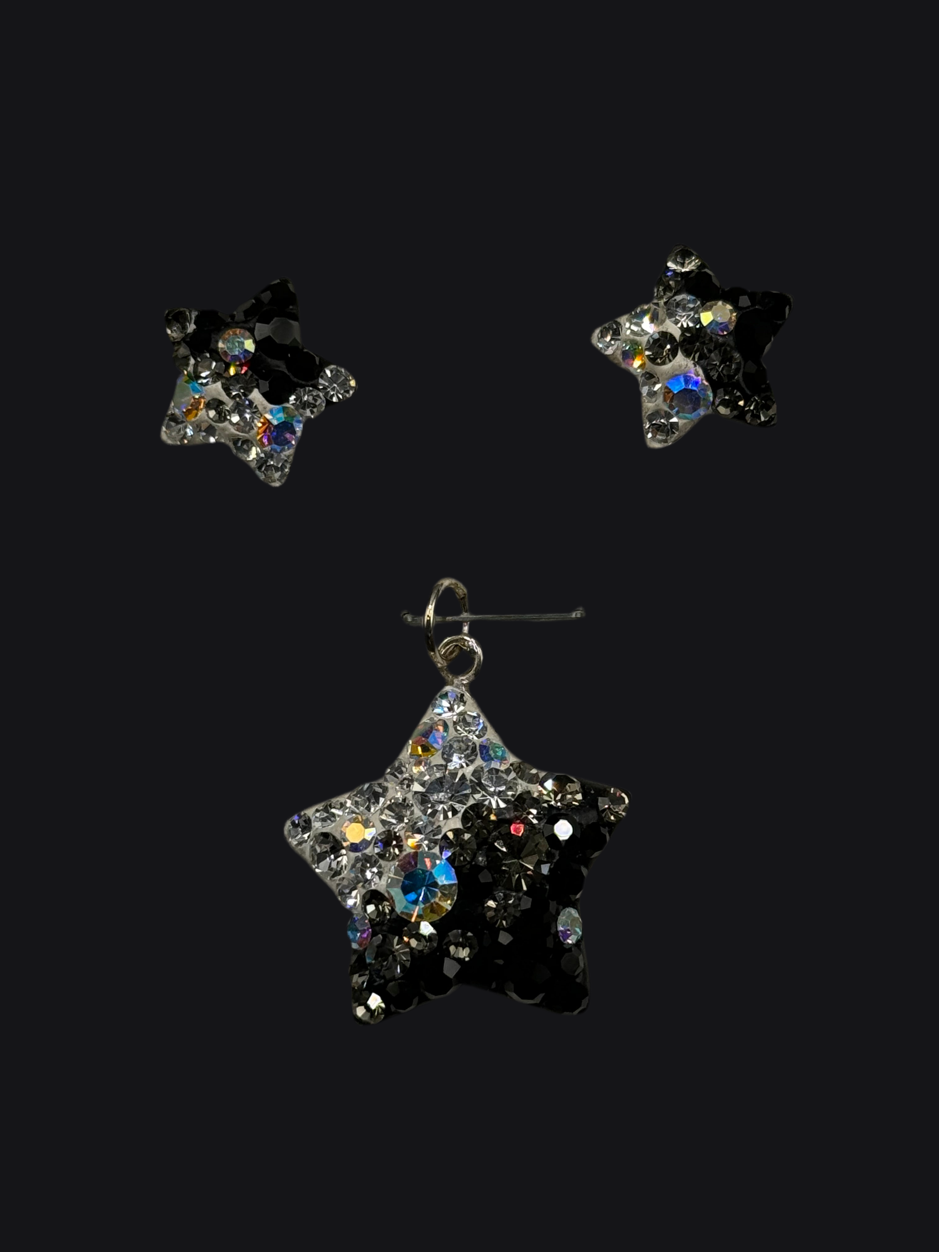 Brilliant crystals in black Star Pendant & Earrings .
