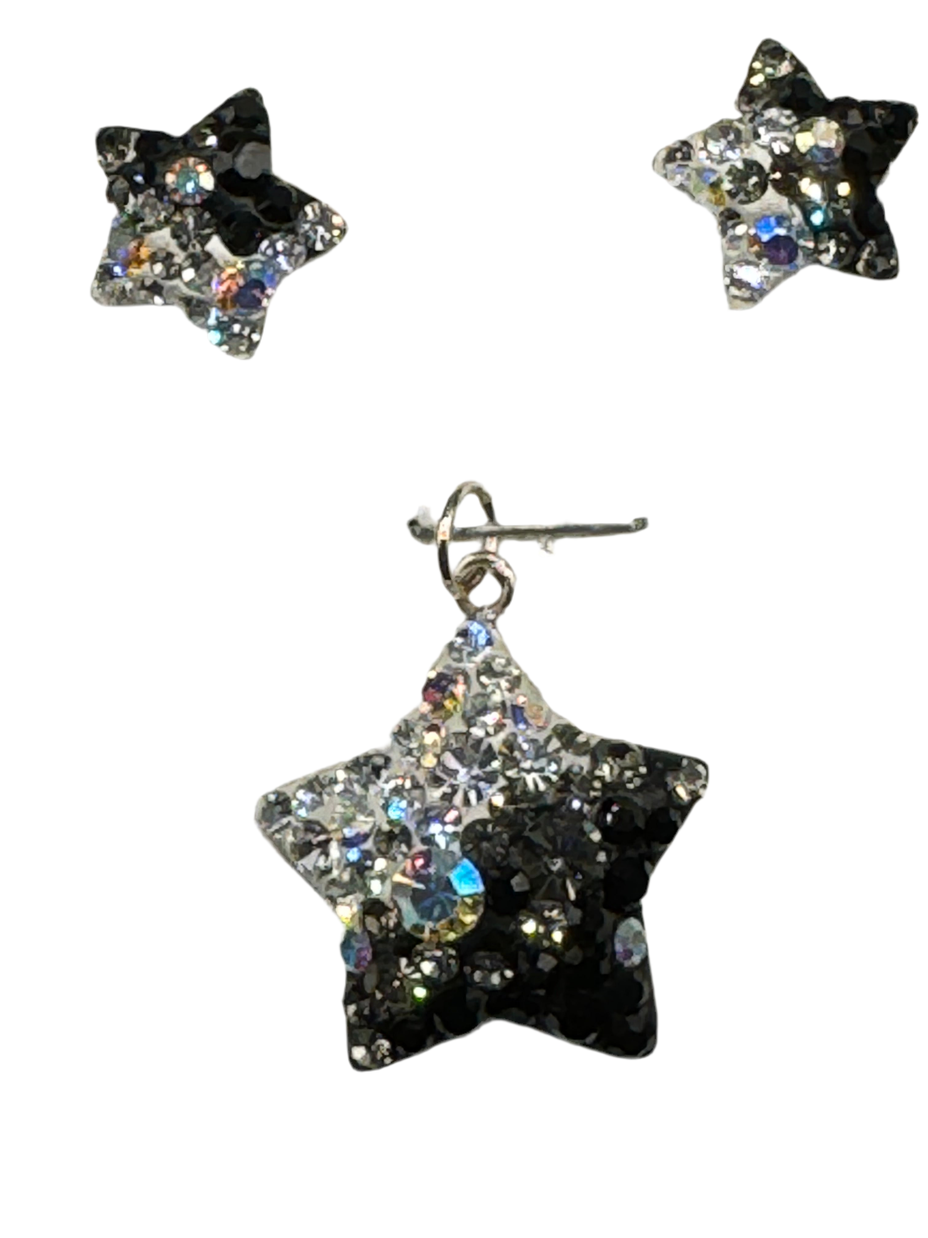 Brilliant crystals in black Star Pendant & Earrings .