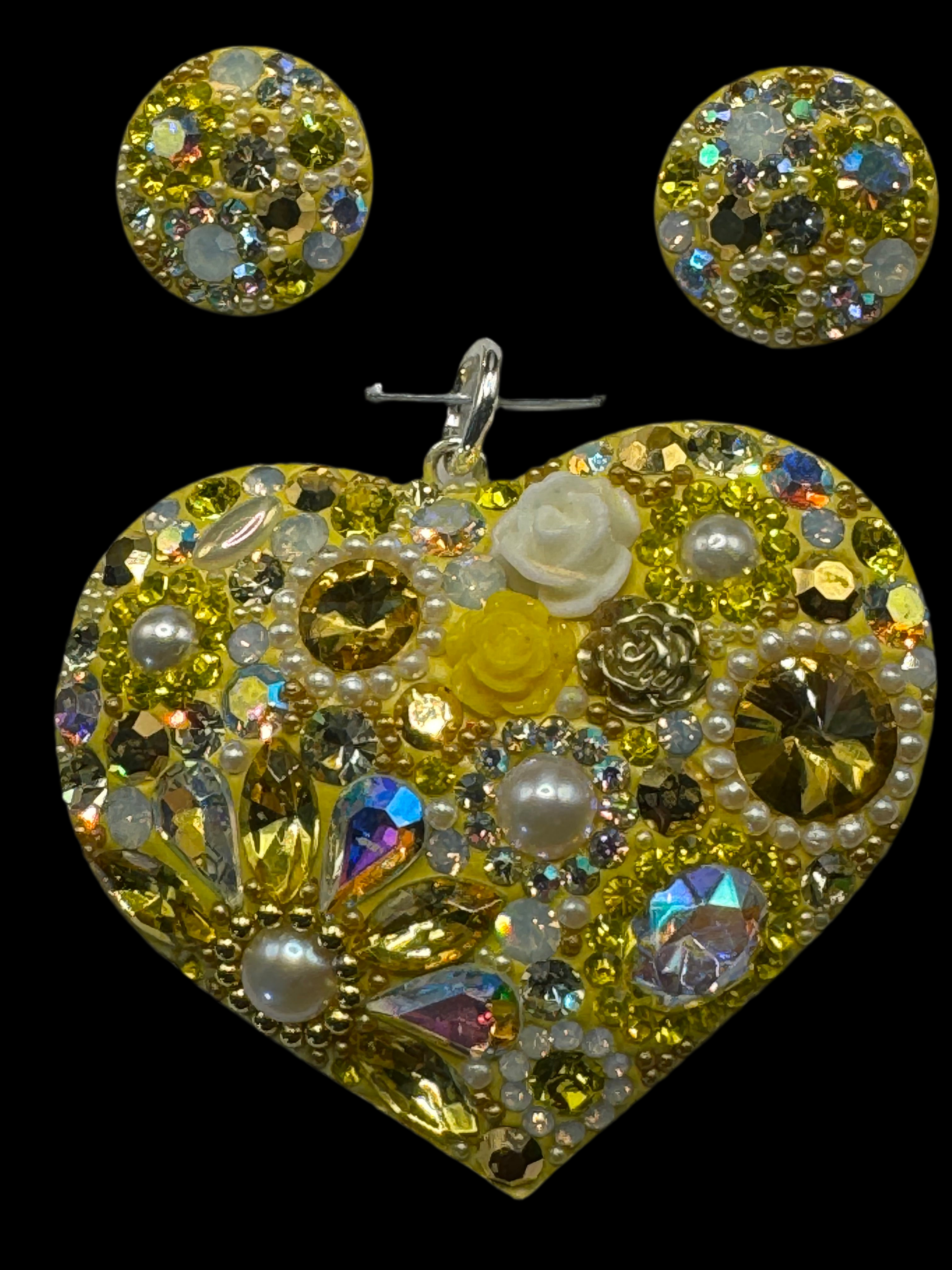 Brilliant Yellow Crystals Heart Pendant & Earrings .