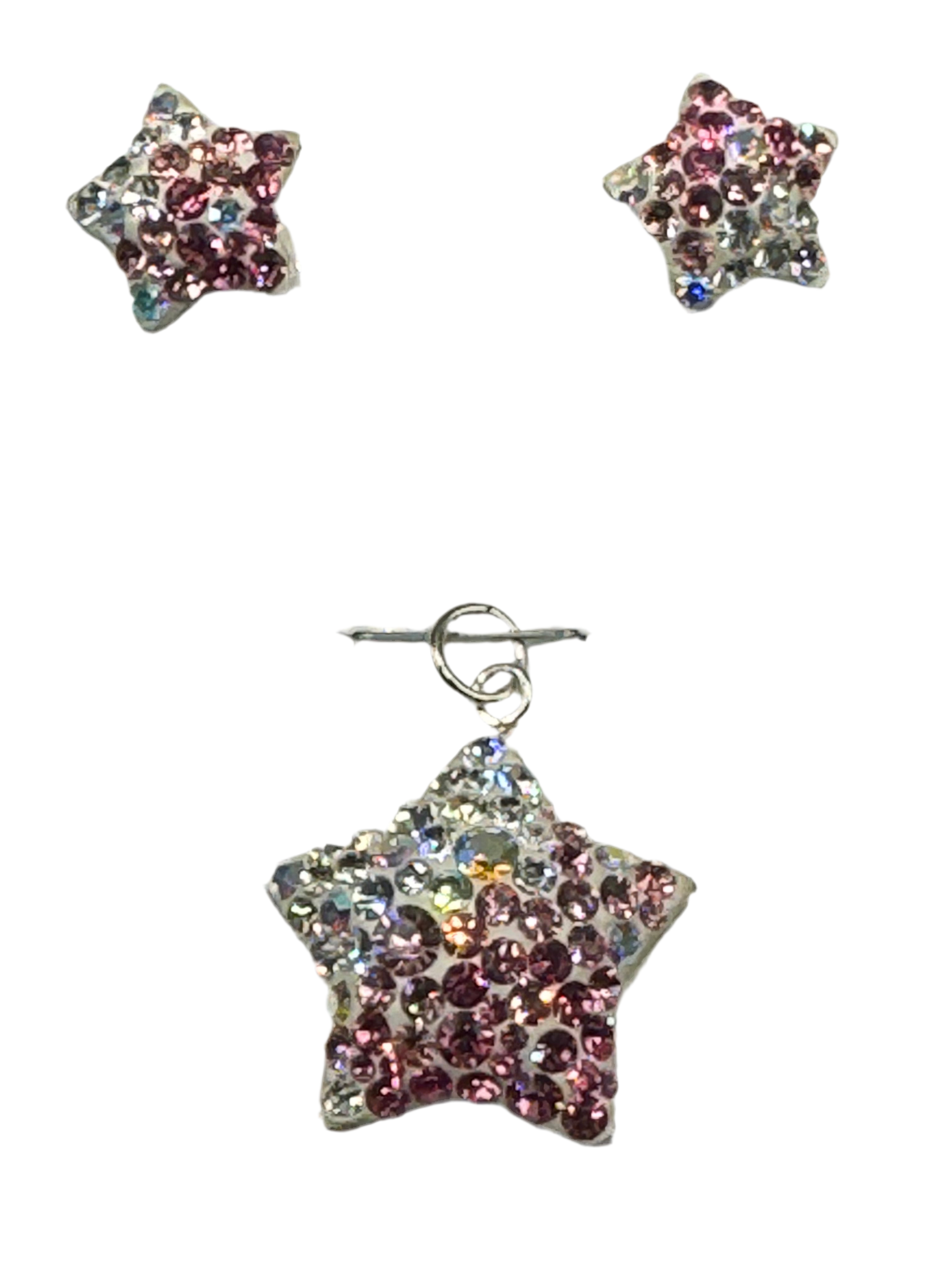 Brilliant crystals in fusia Star Pendant & Earrings .