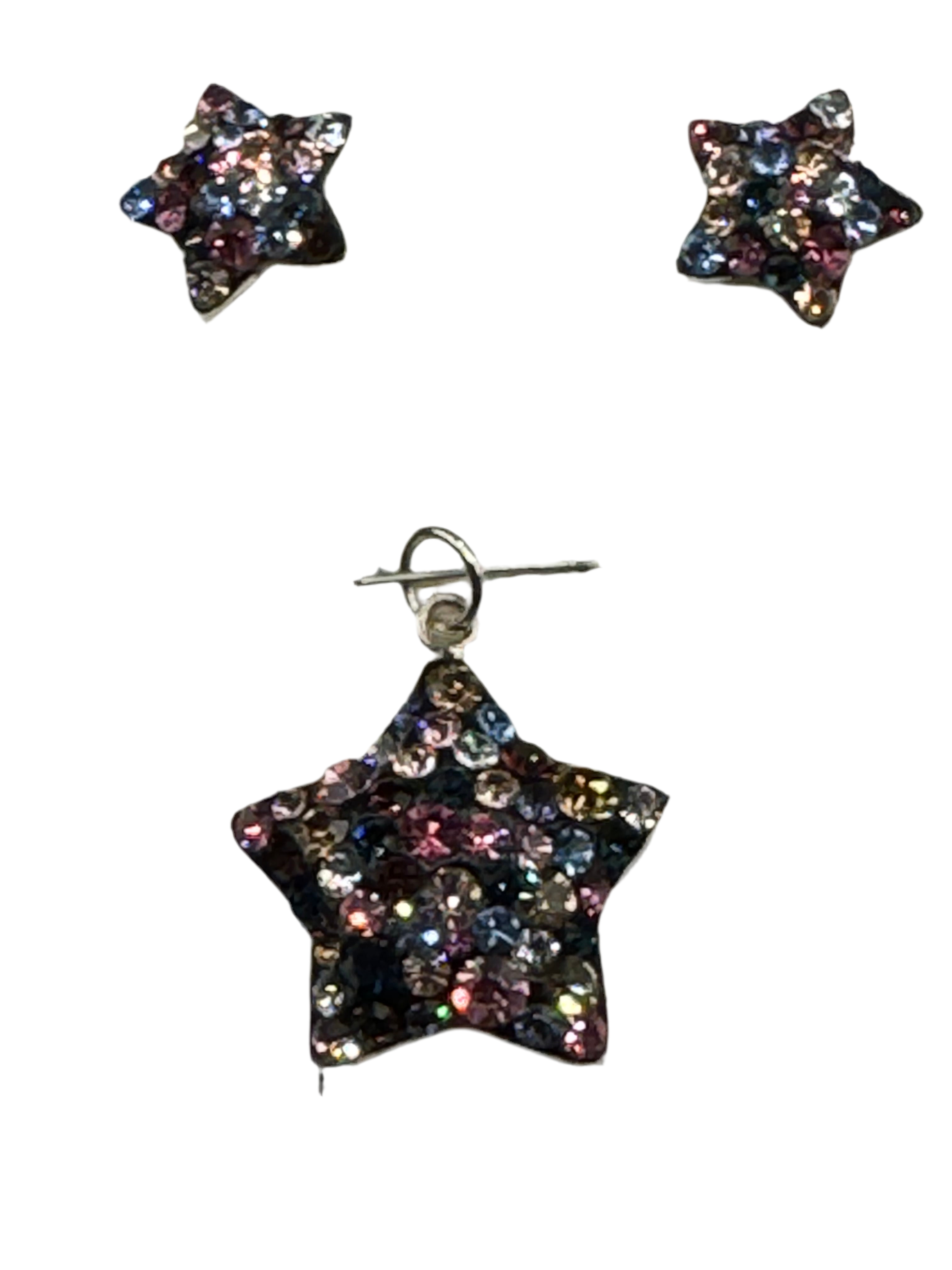 Brilliant crystals in dark shades Star Pendant & Earrings .