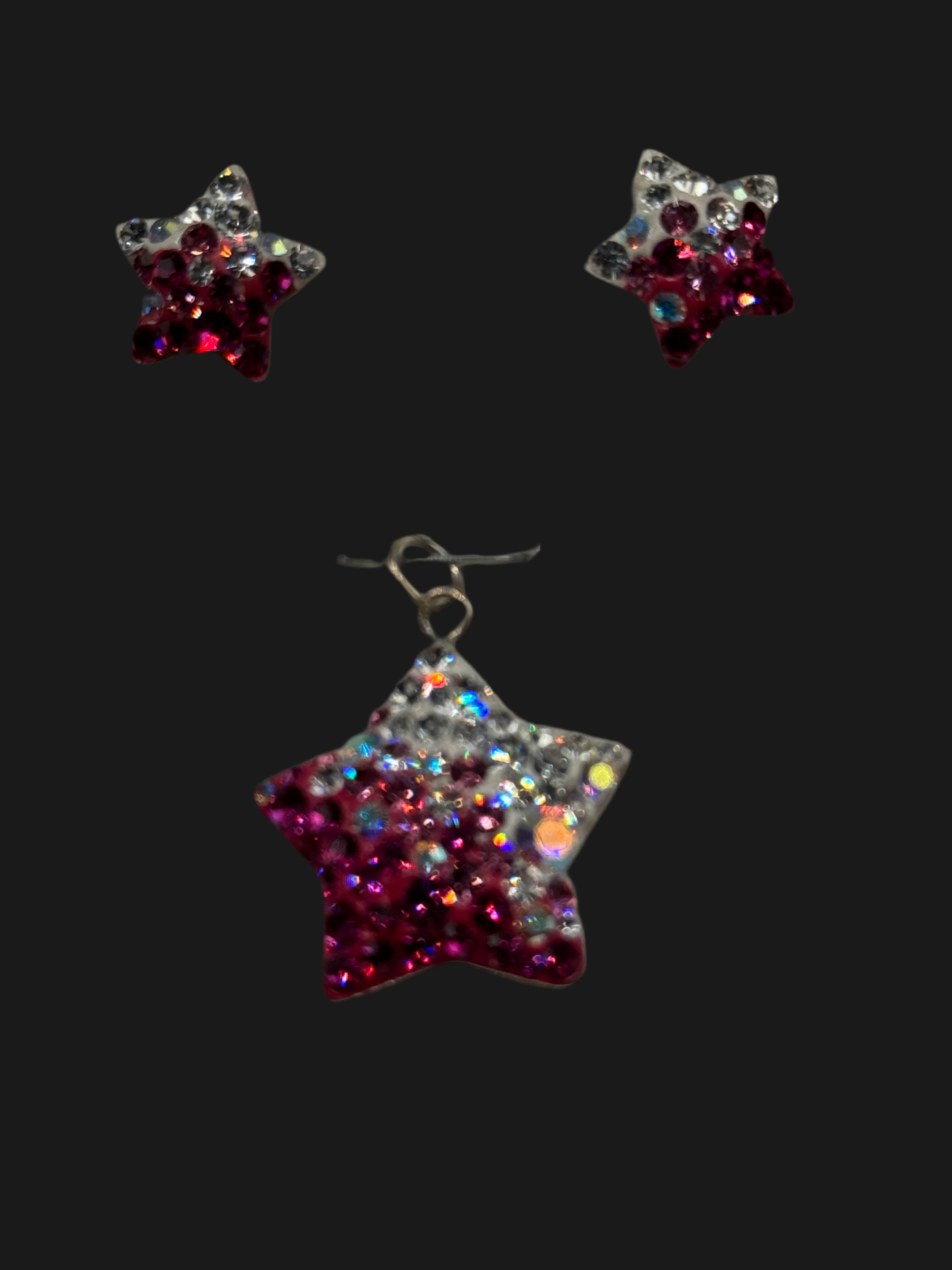 Brilliant crystals deep rouge Star Pendant & Earrings .