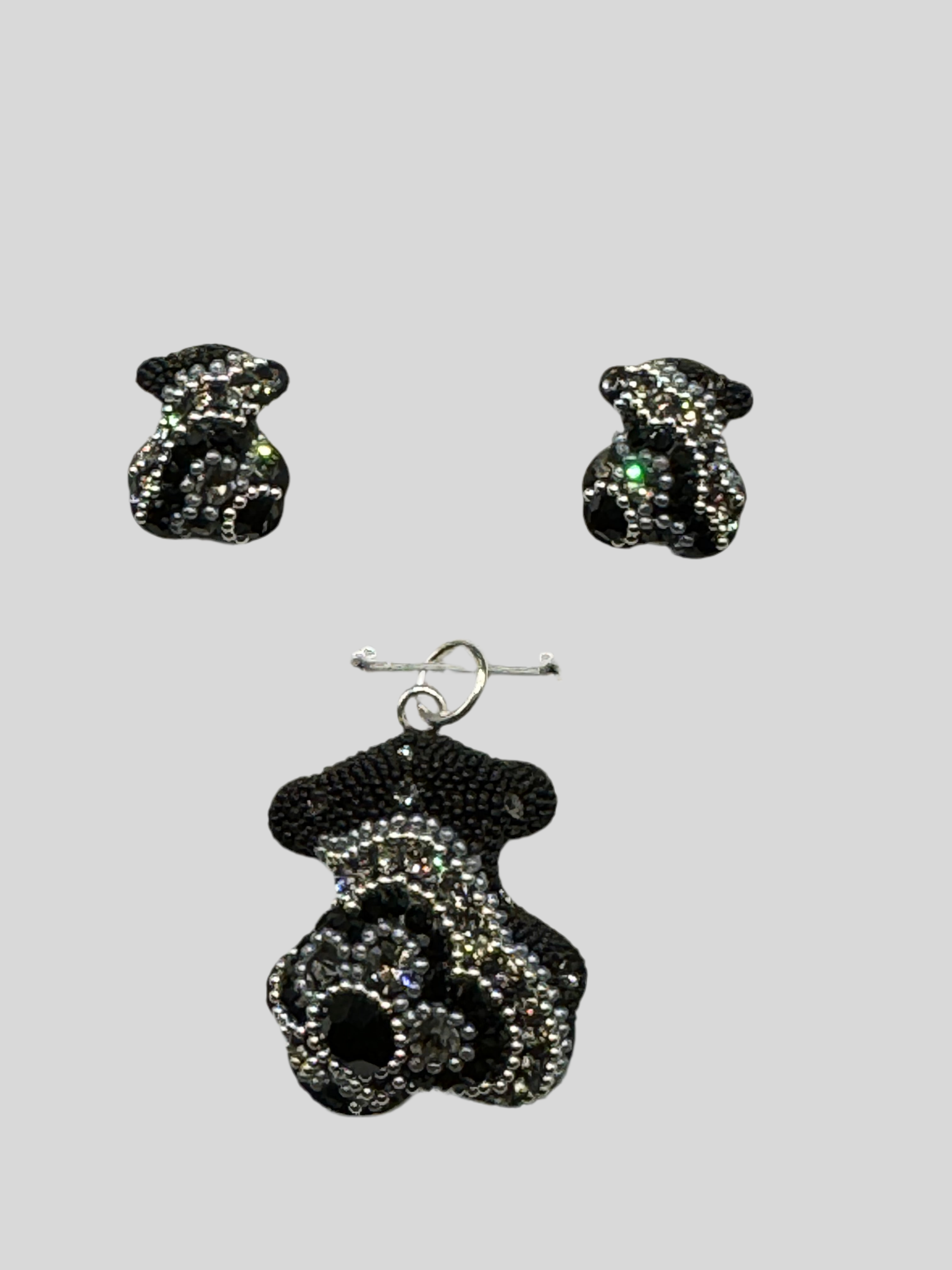 Teddy Bear Pendant & Earrings via n azul blues crystals .