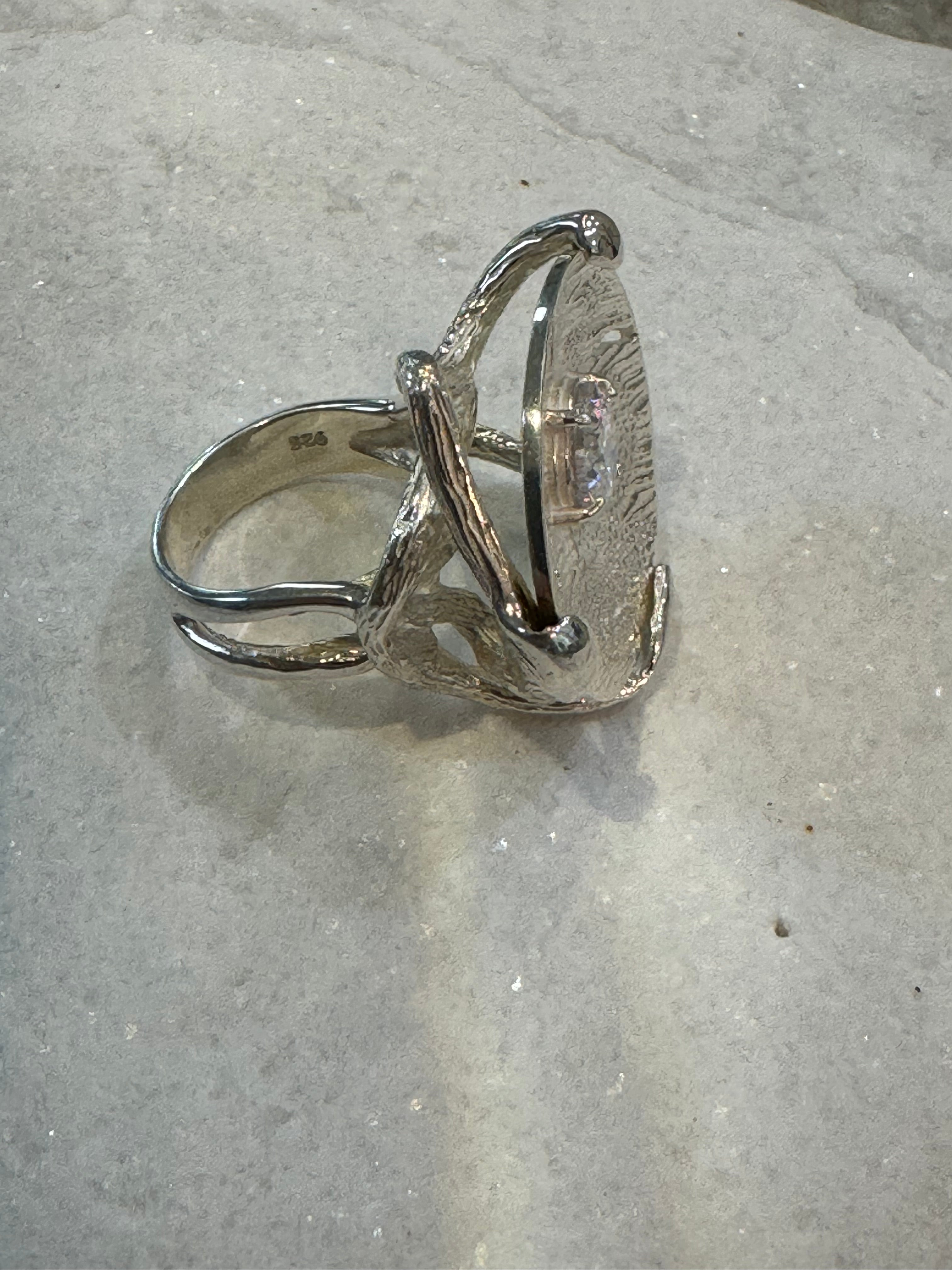 Sterling Silver Coin Ring with Crystal stone.