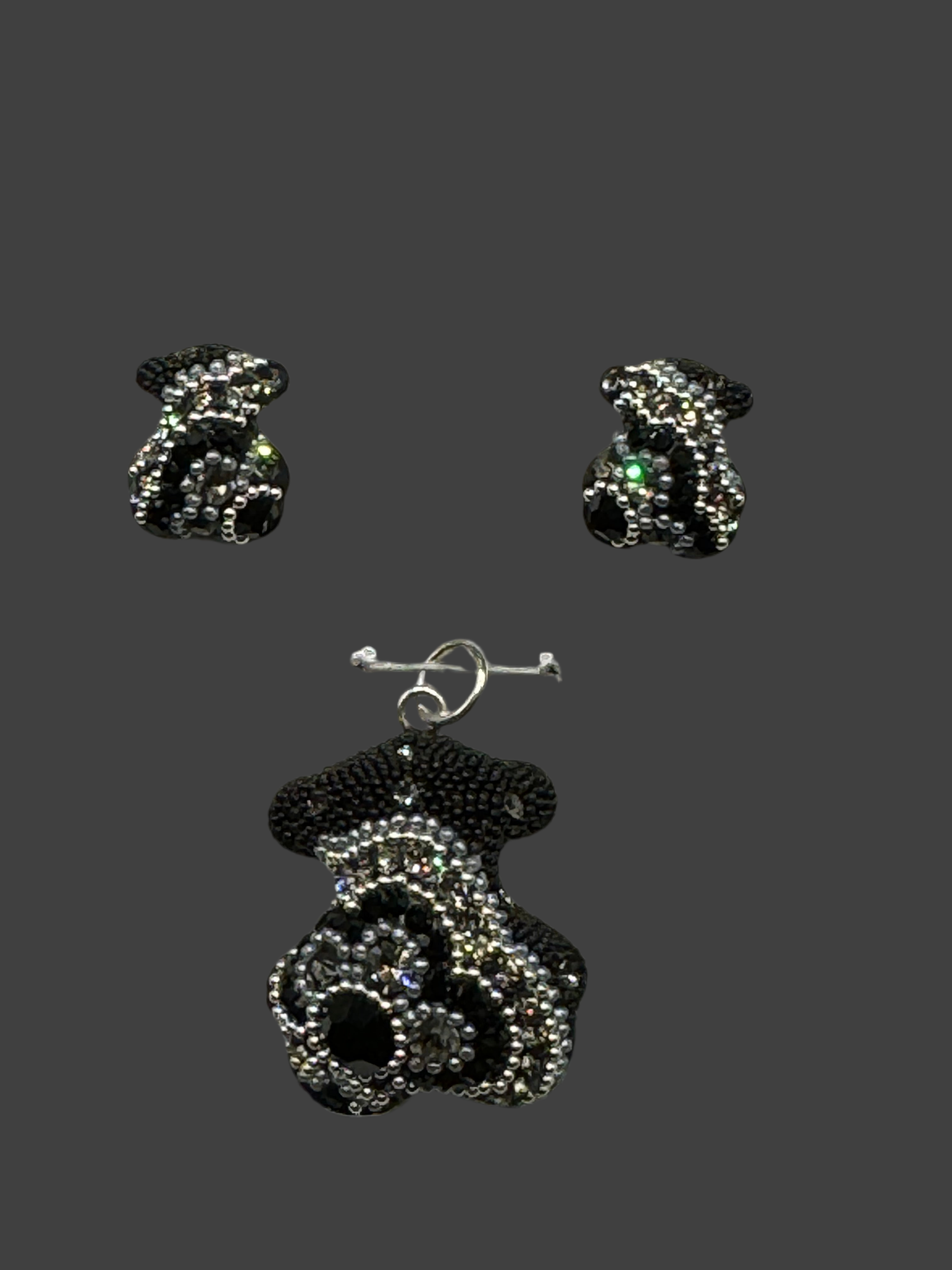 Teddy Bear Pendant & Earrings via n azul blues crystals .