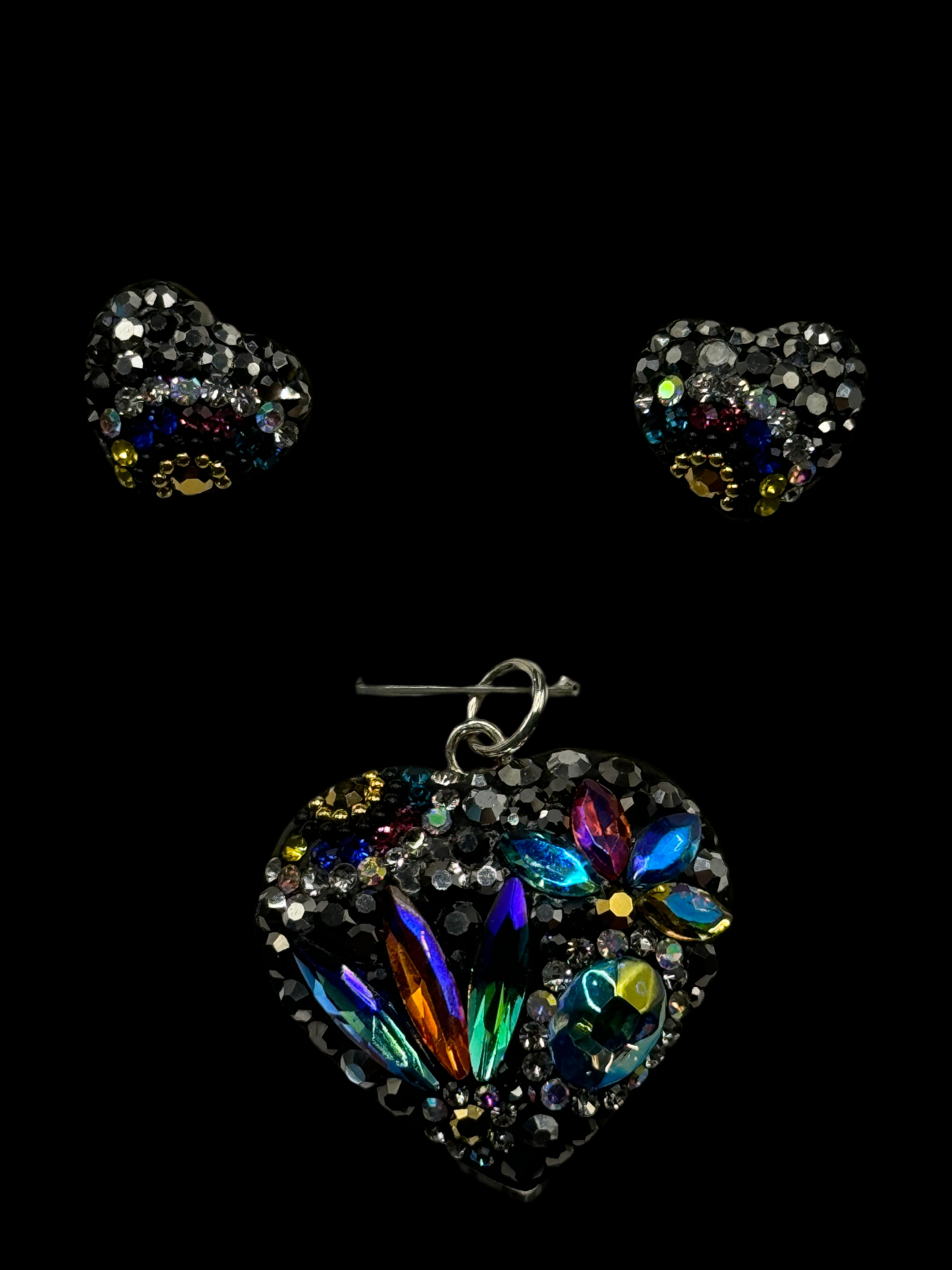 Heart Pendant & Earrings in brilliant colors of crystals .