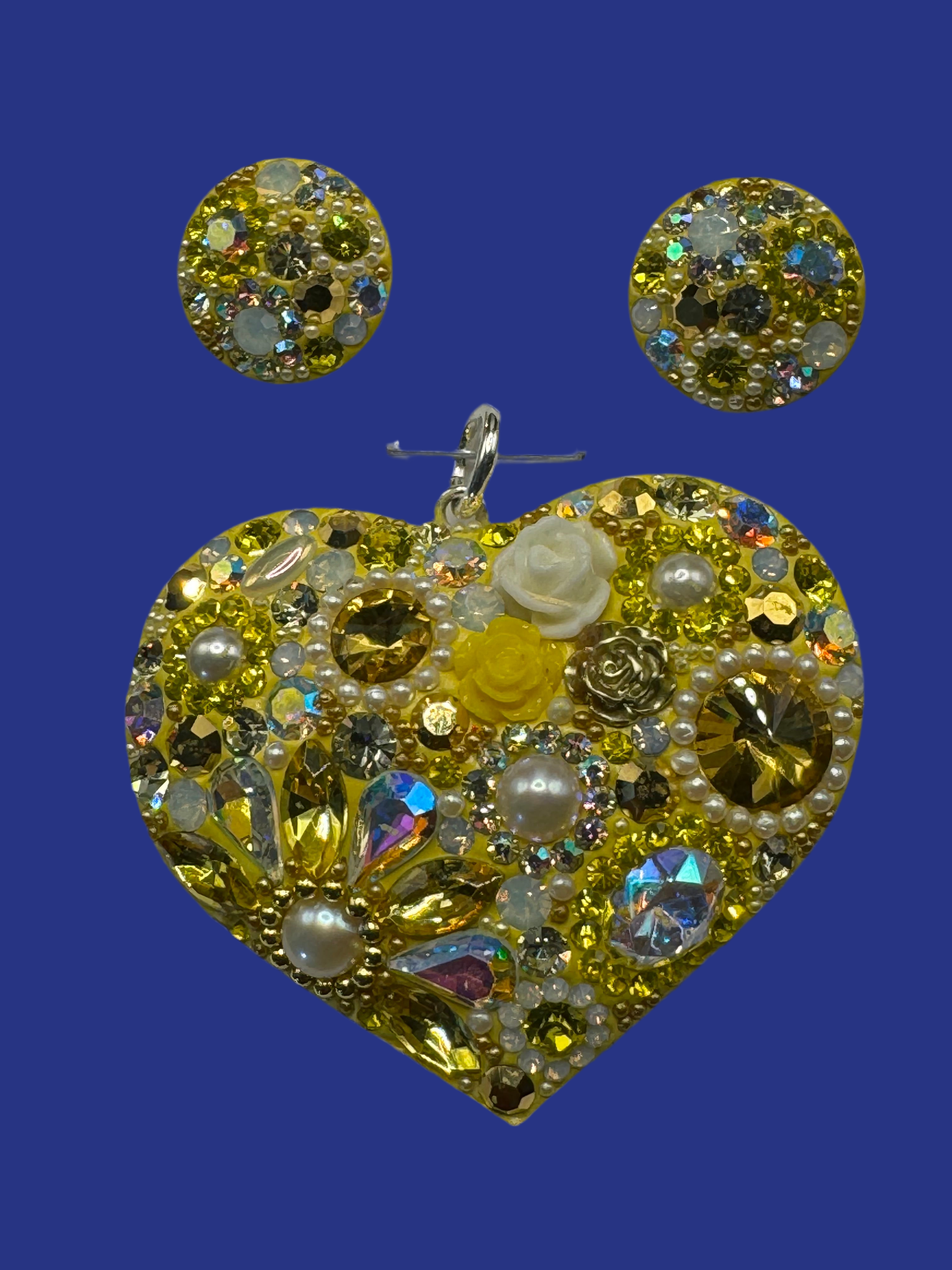 Brilliant Yellow Crystals Heart Pendant & Earrings .