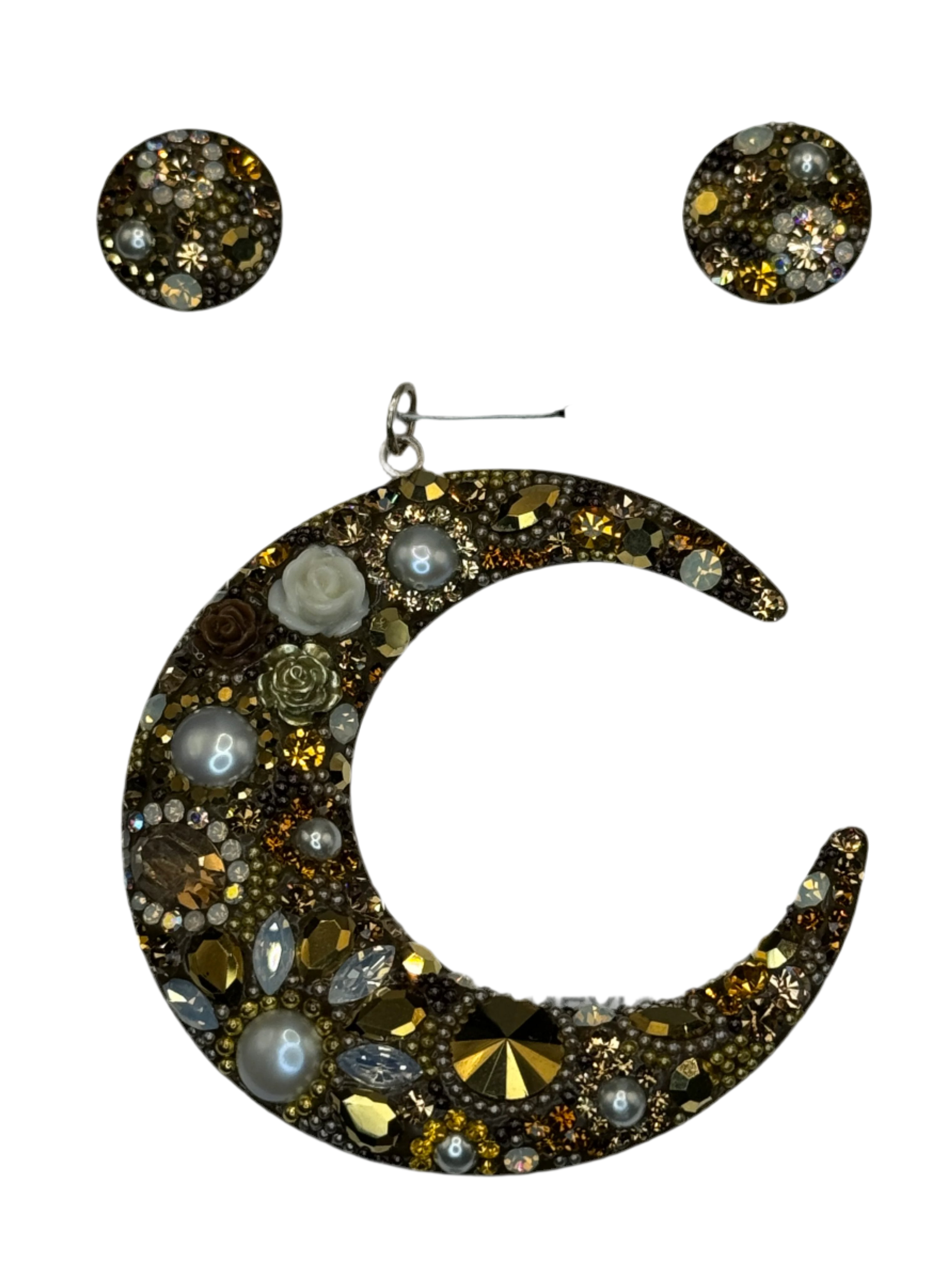 Crystals in gold Crescent Pendant & Earrings