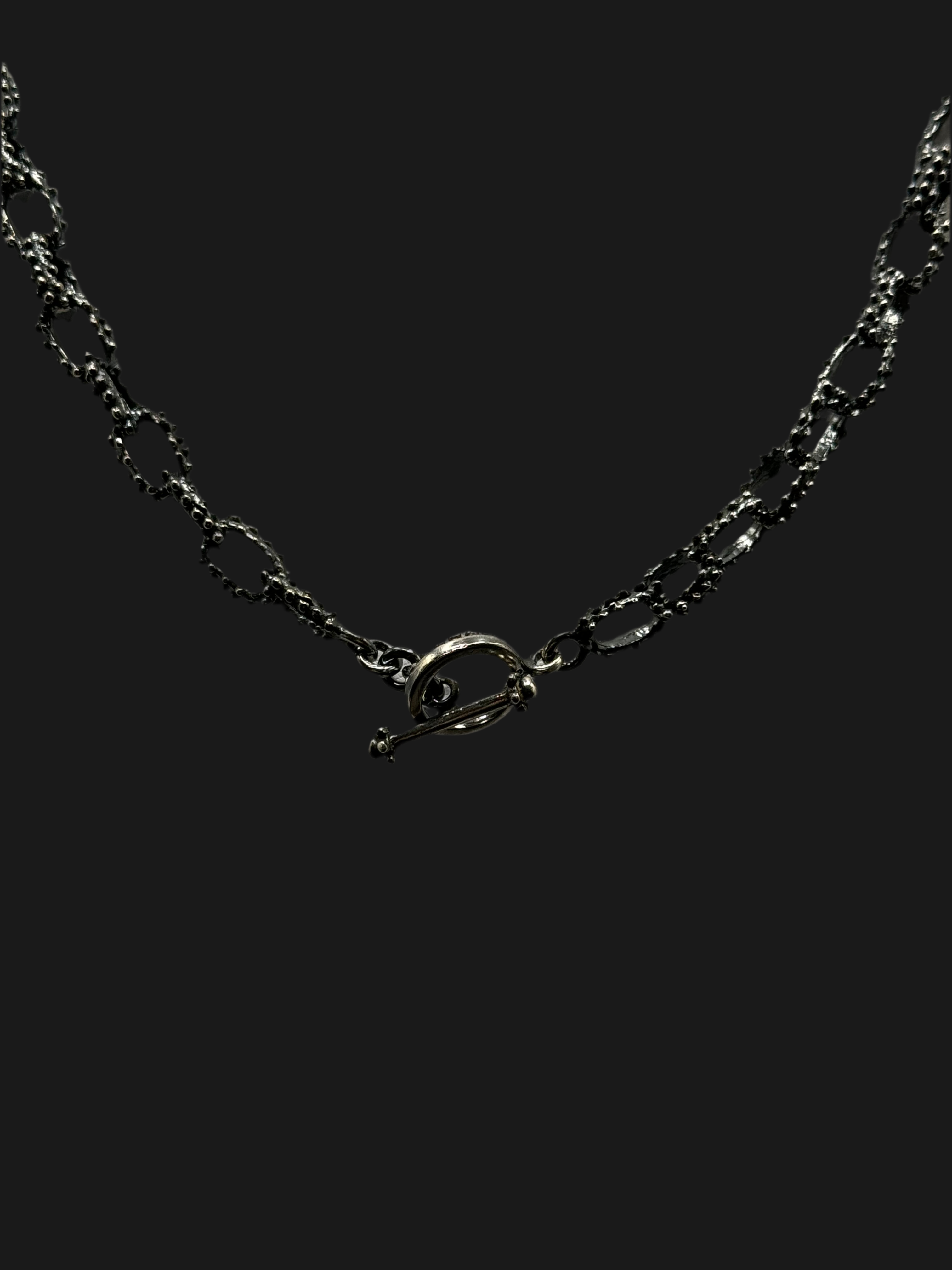 Sterling Silver Rustic Beaded Link Necklace .