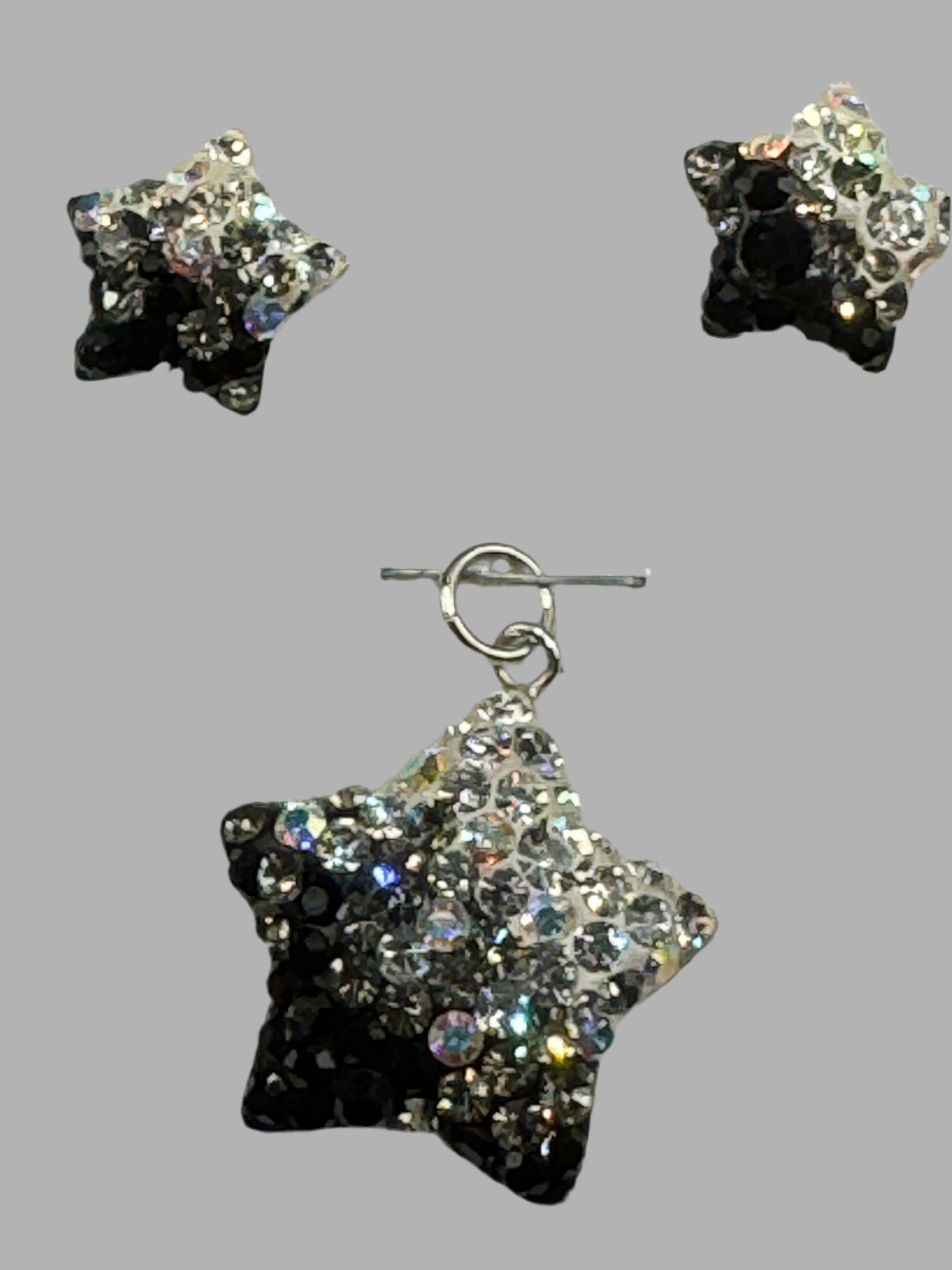 Brilliant crystals in black Star Pendant & Earrings .