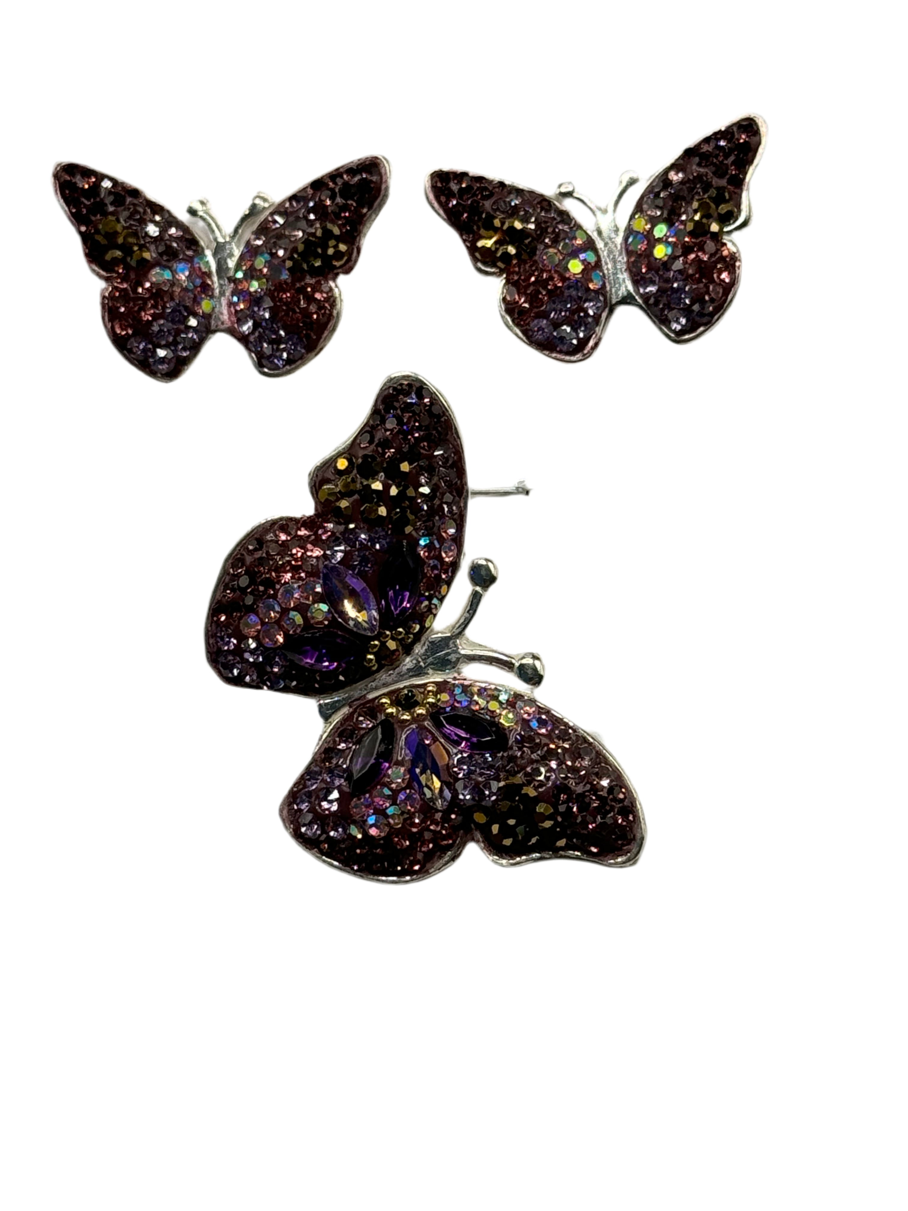 Butterfly Pendant & Earrings in iridescent crystals .