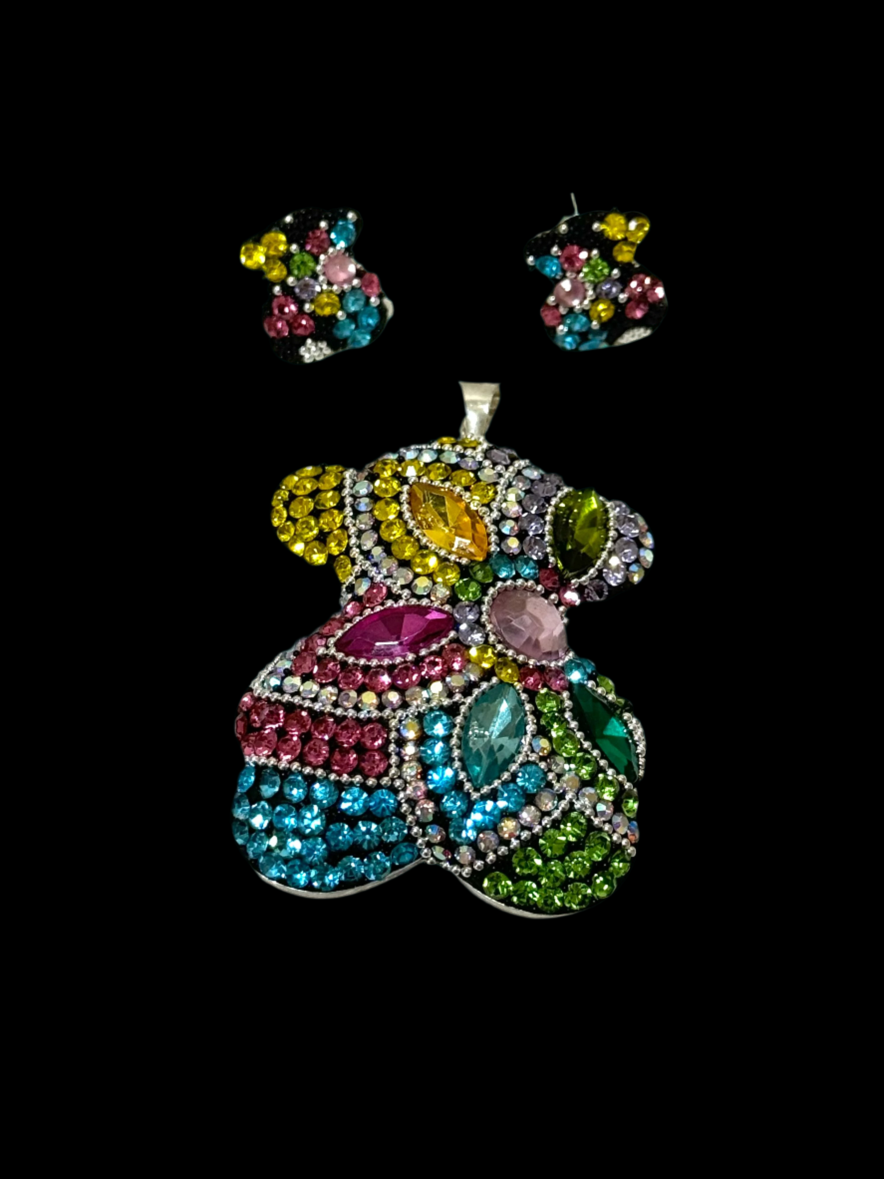 Crystal multi color Elephant Earrings & Pendant set.