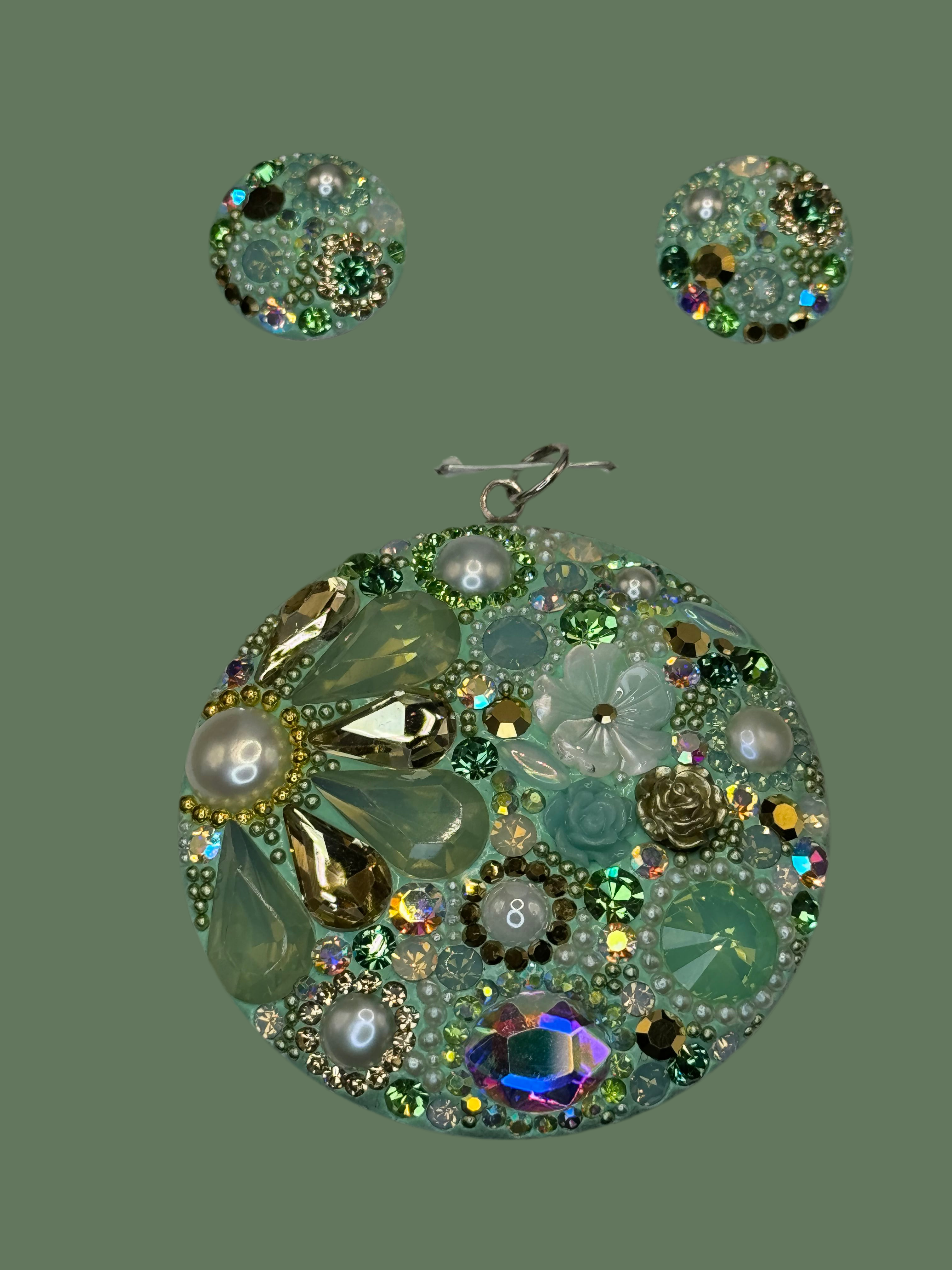Multi Color Crystals Round Earrings & Pendant