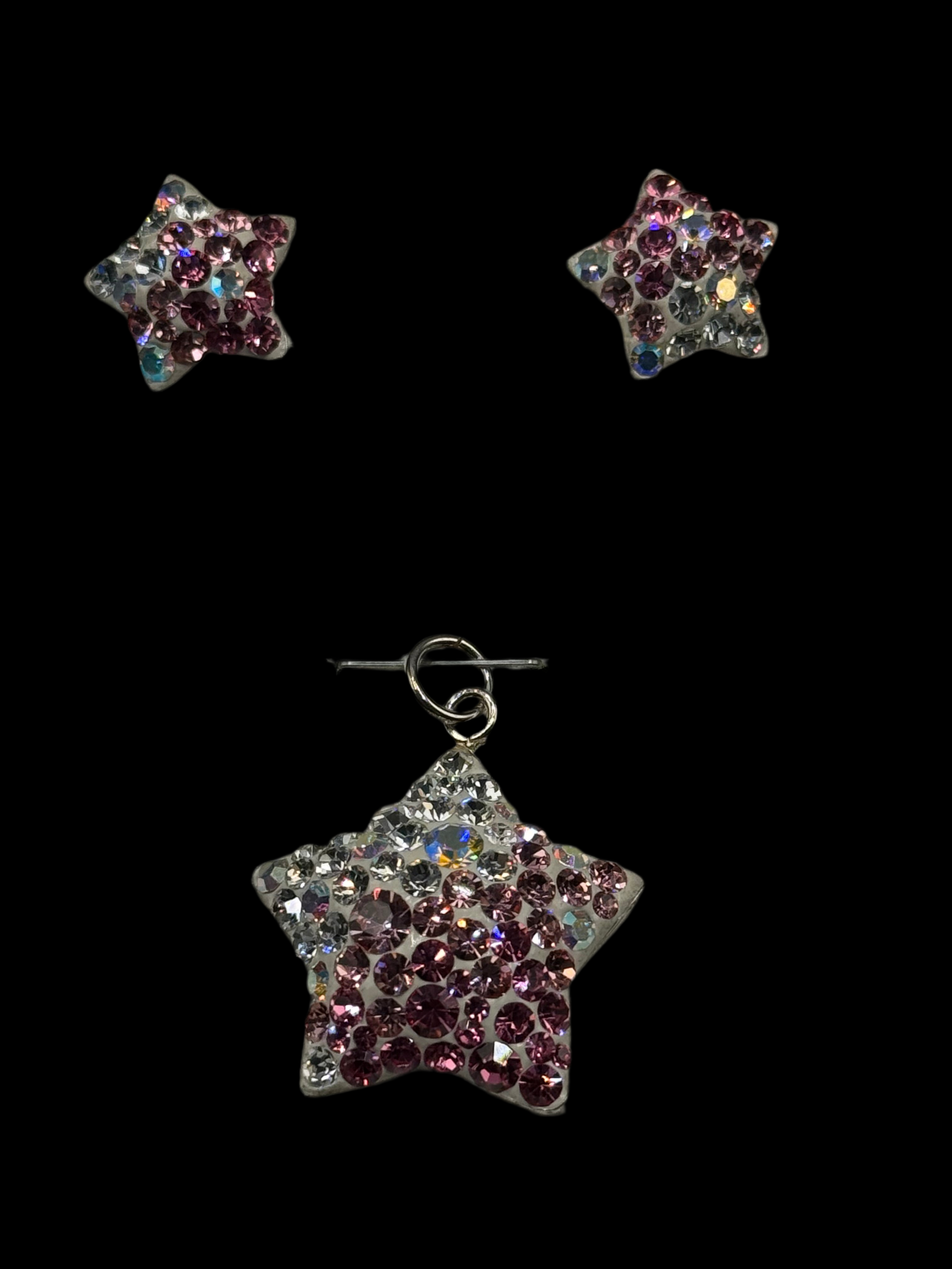 Brilliant crystals in fusia Star Pendant & Earrings .