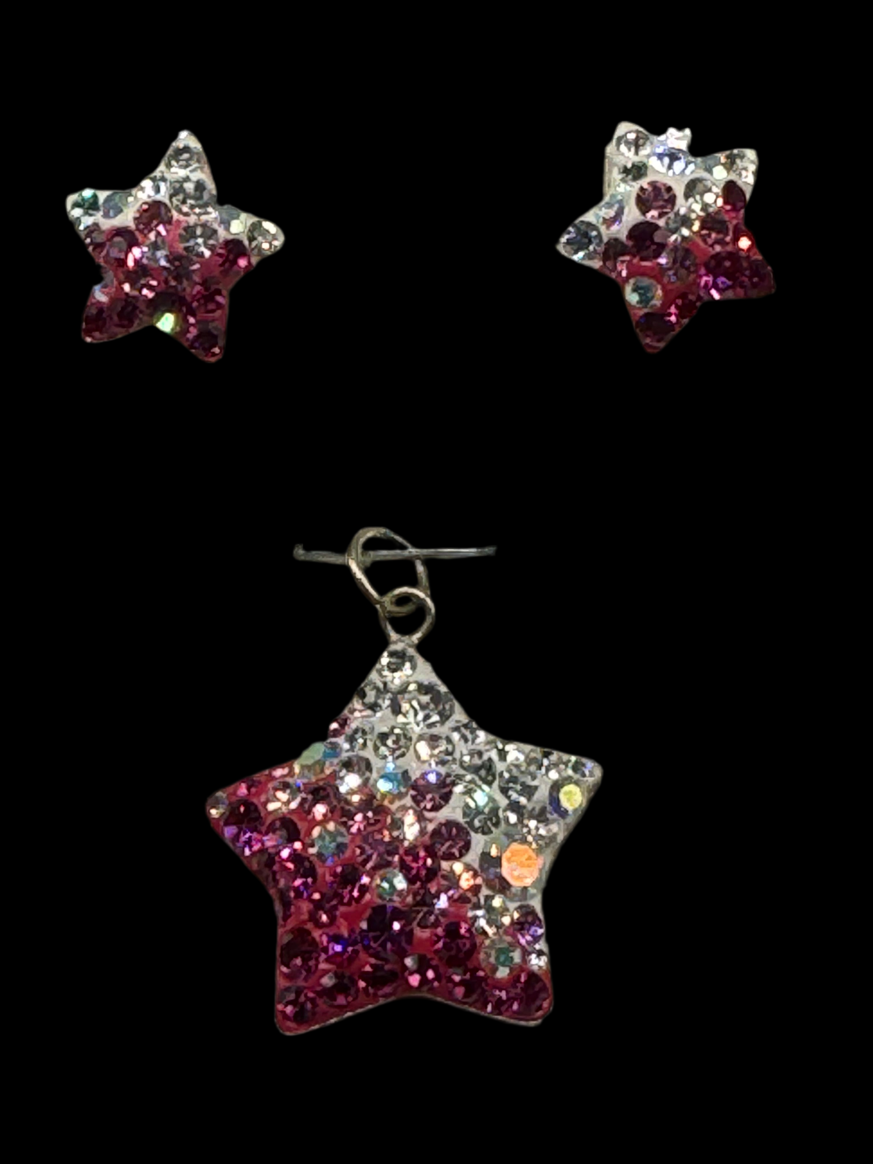 Brilliant crystals deep rouge Star Pendant & Earrings .