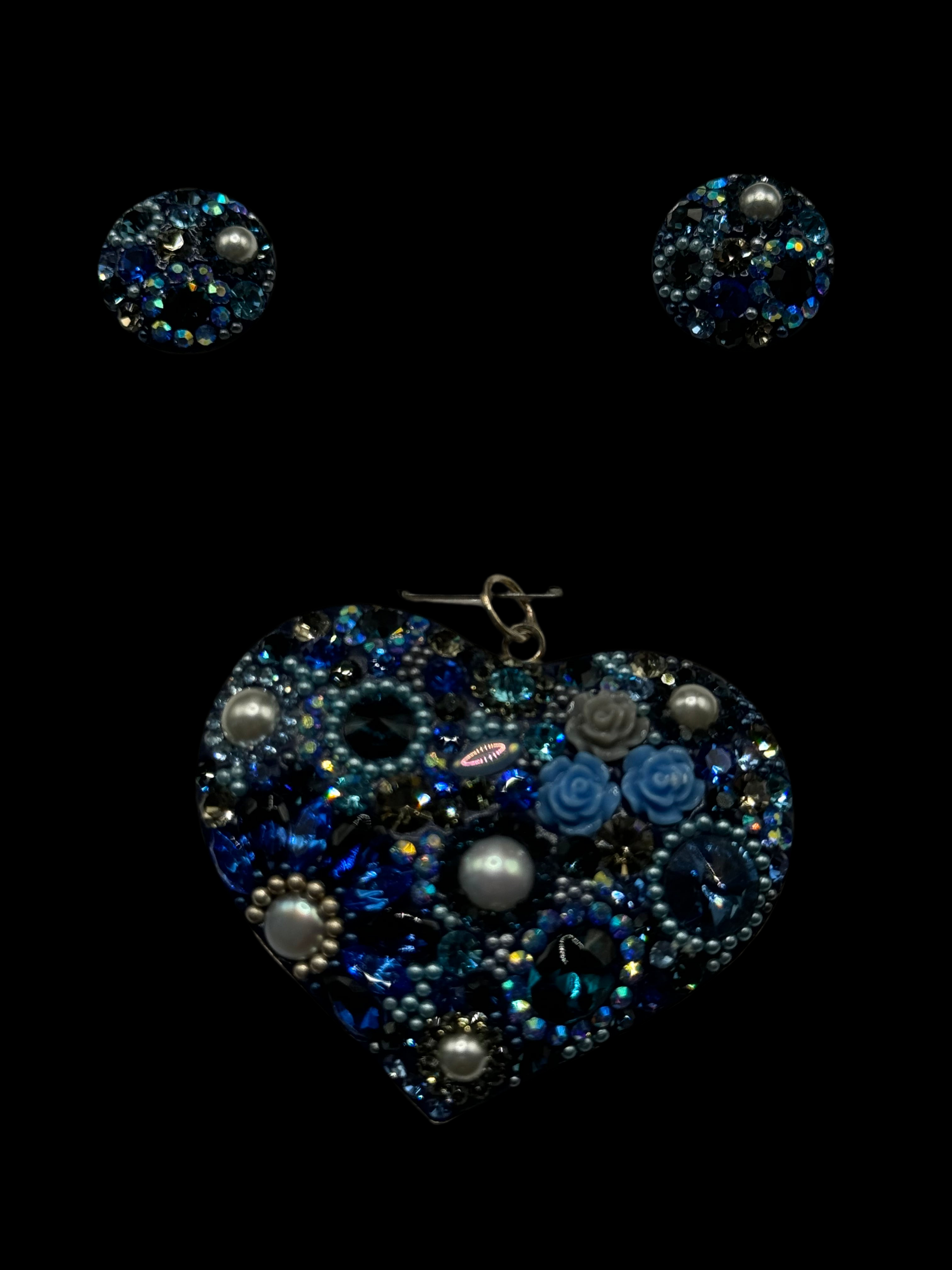 Cobalt blue crystals Heart Pendant & Earrings .