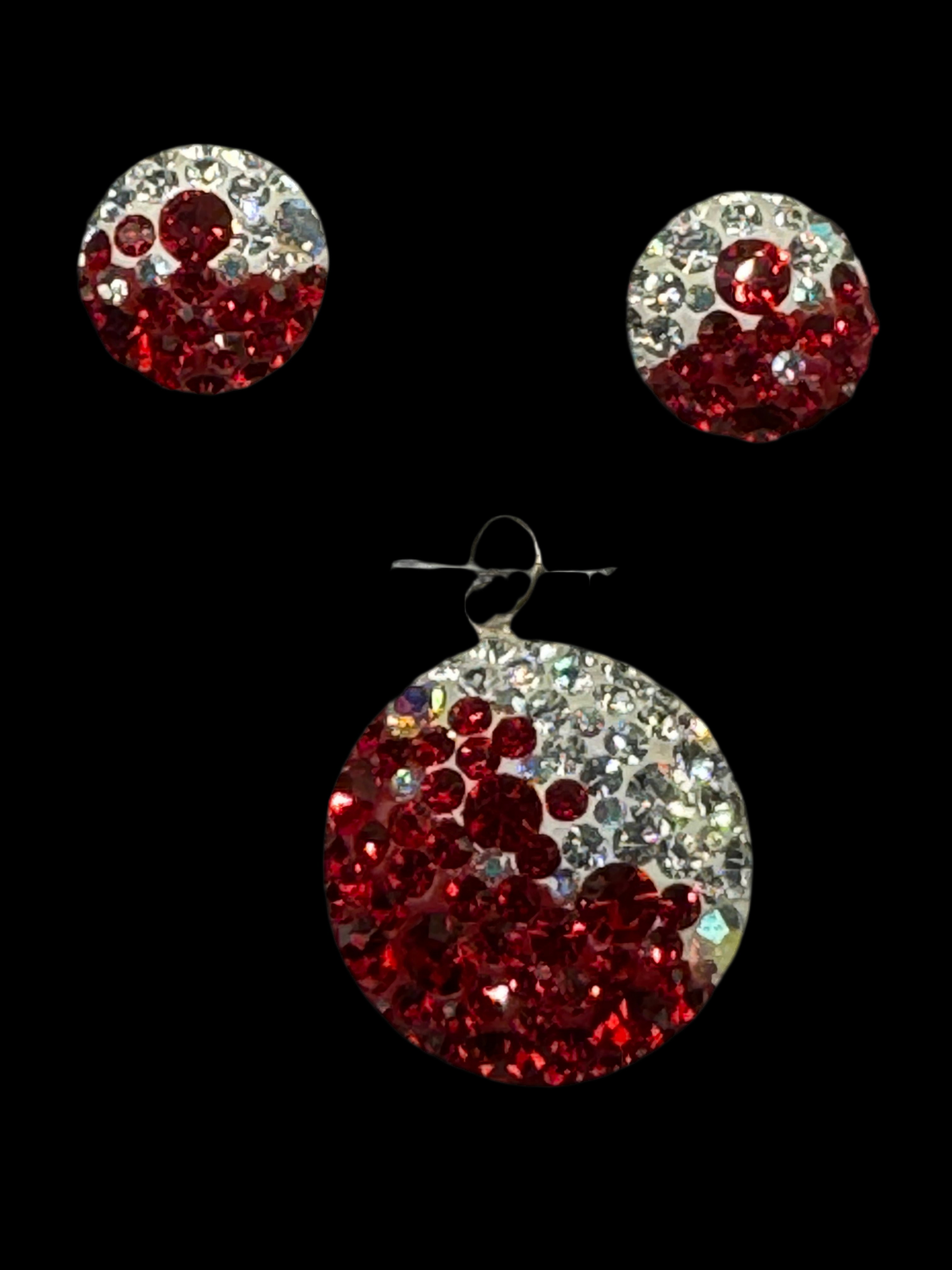Brilliant crystals in rouge Pendant & Earrings .