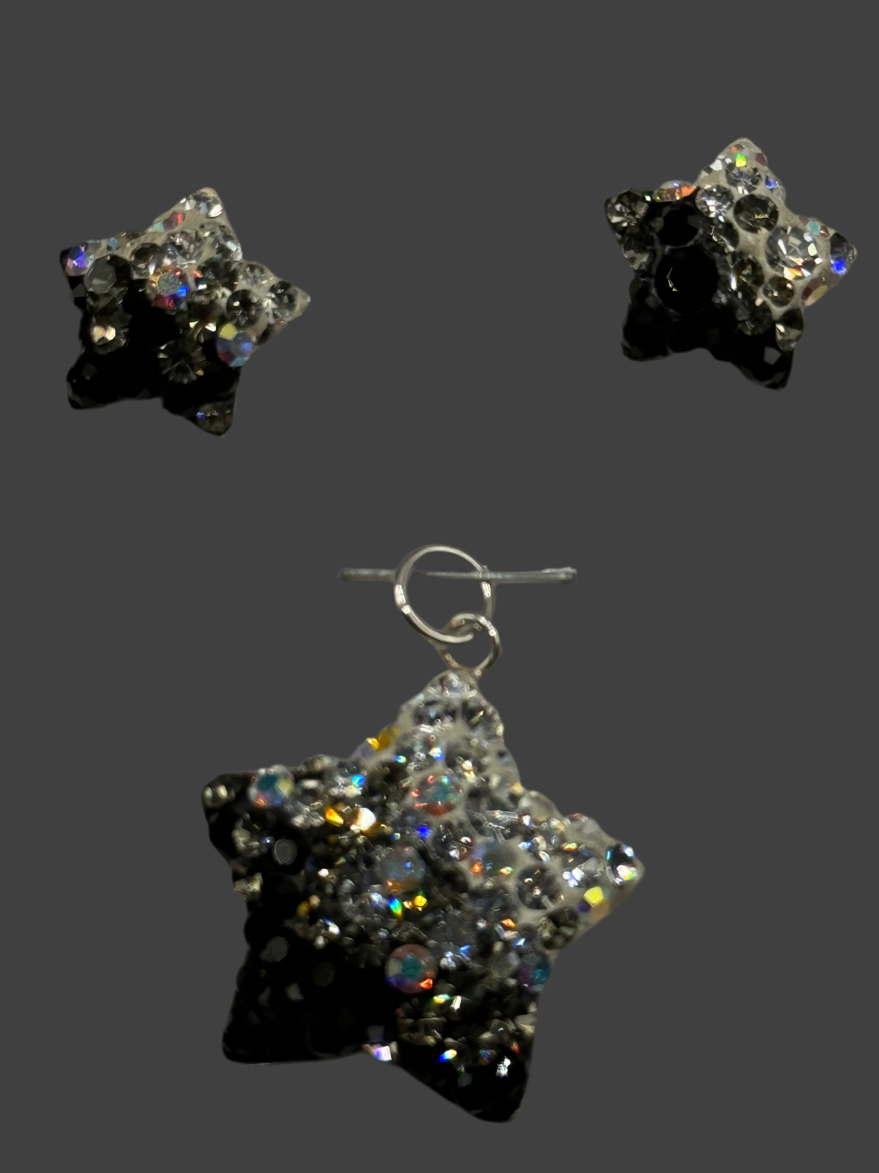 Brilliant crystals in black Star Pendant & Earrings .