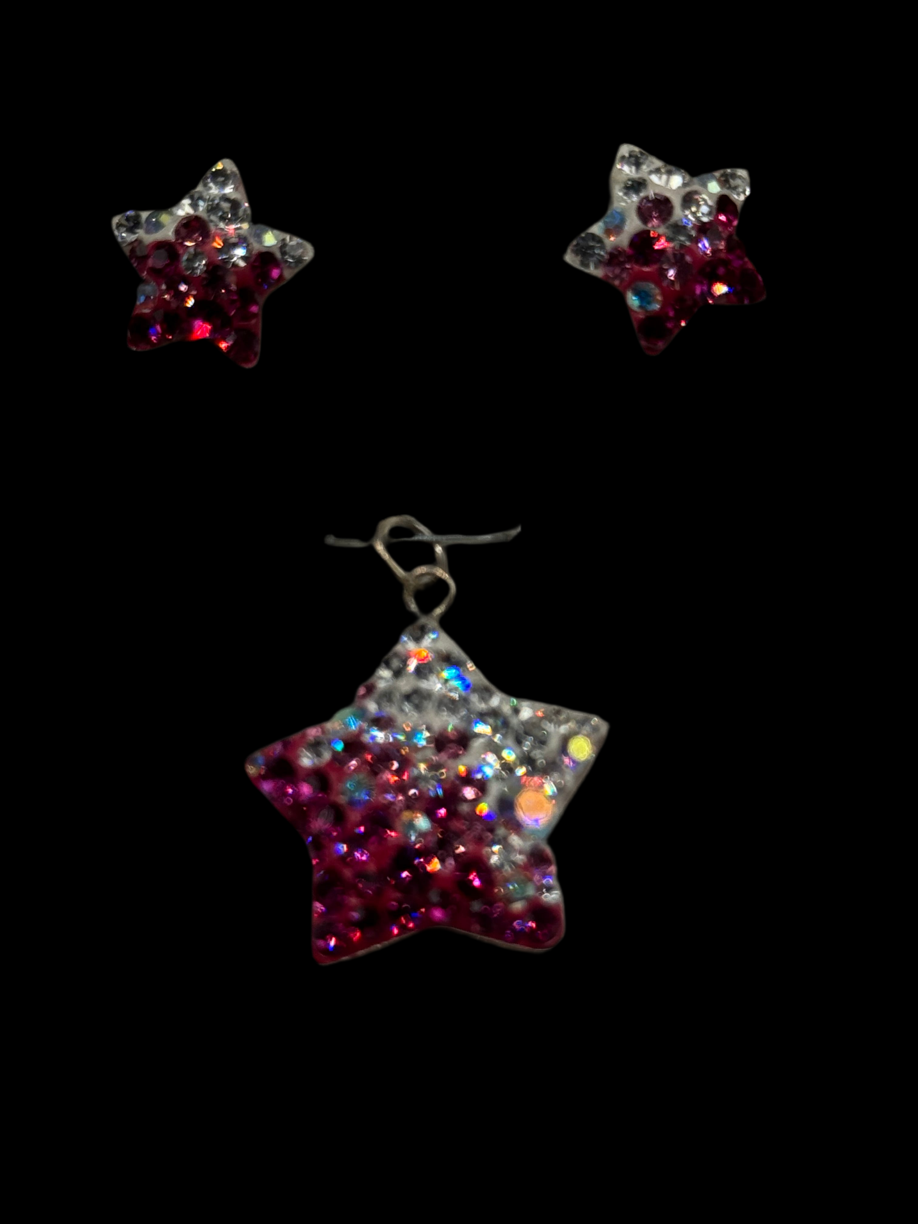 Brilliant crystals in magenta Star Pendant & Earrings .