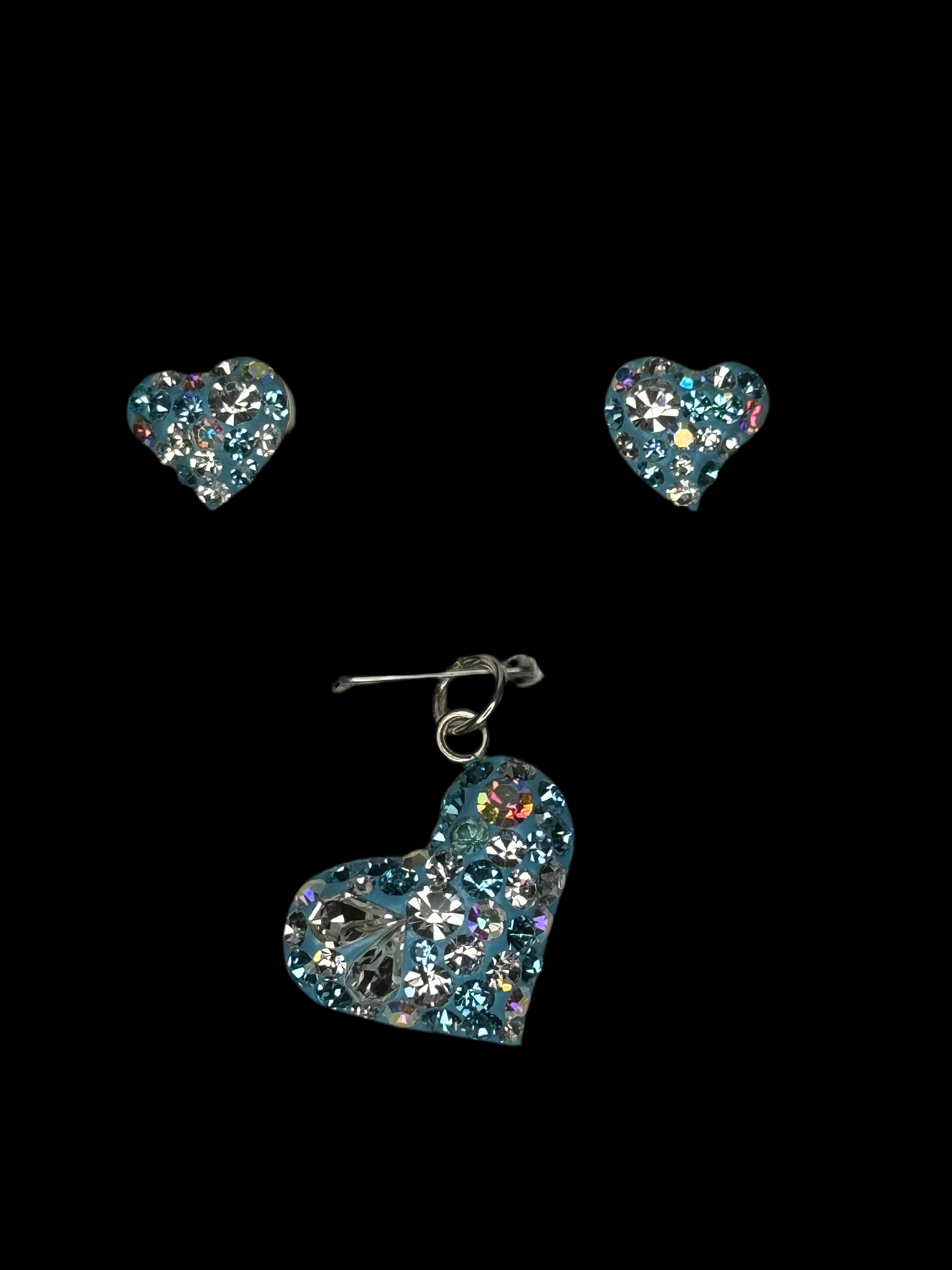 Multi color Crystal in turquoise colors Heart Pendant & Earrings .