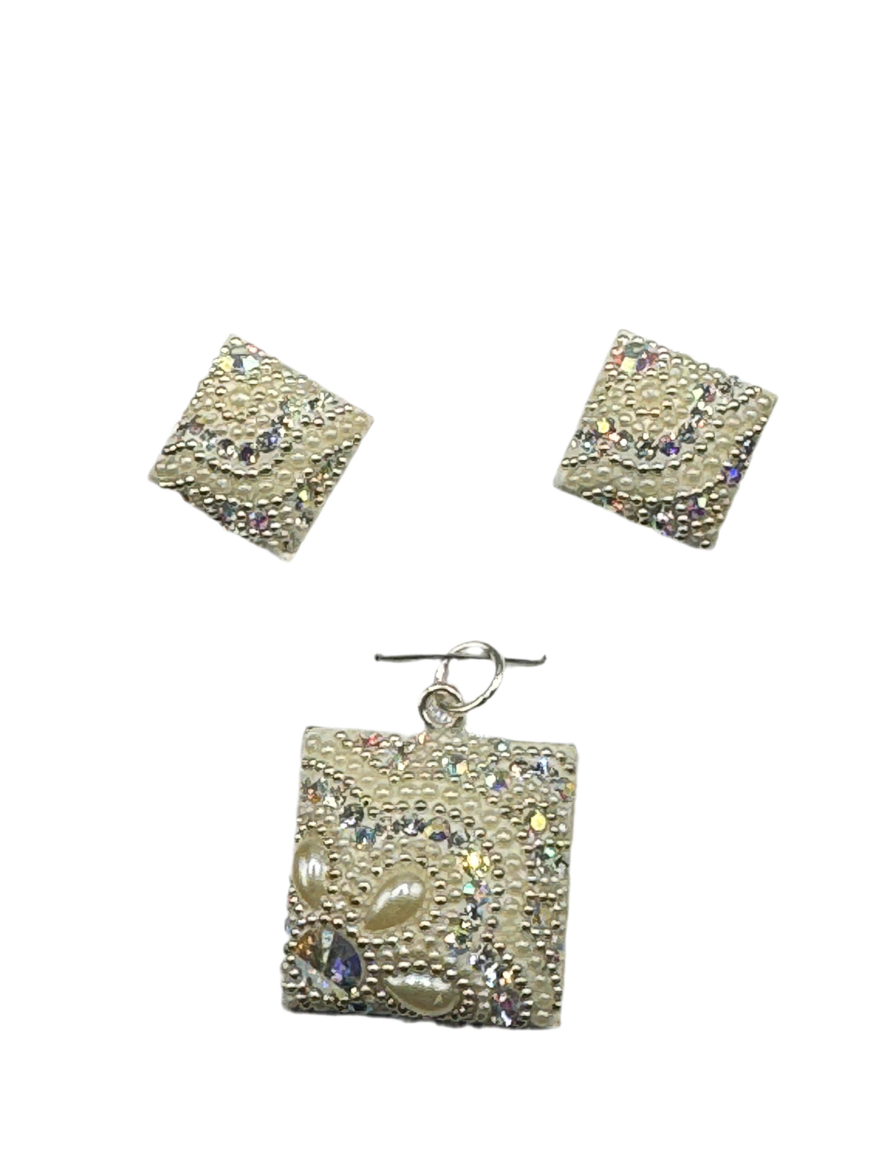 Brilliant crystals in soft whites Pendant & Earrings .