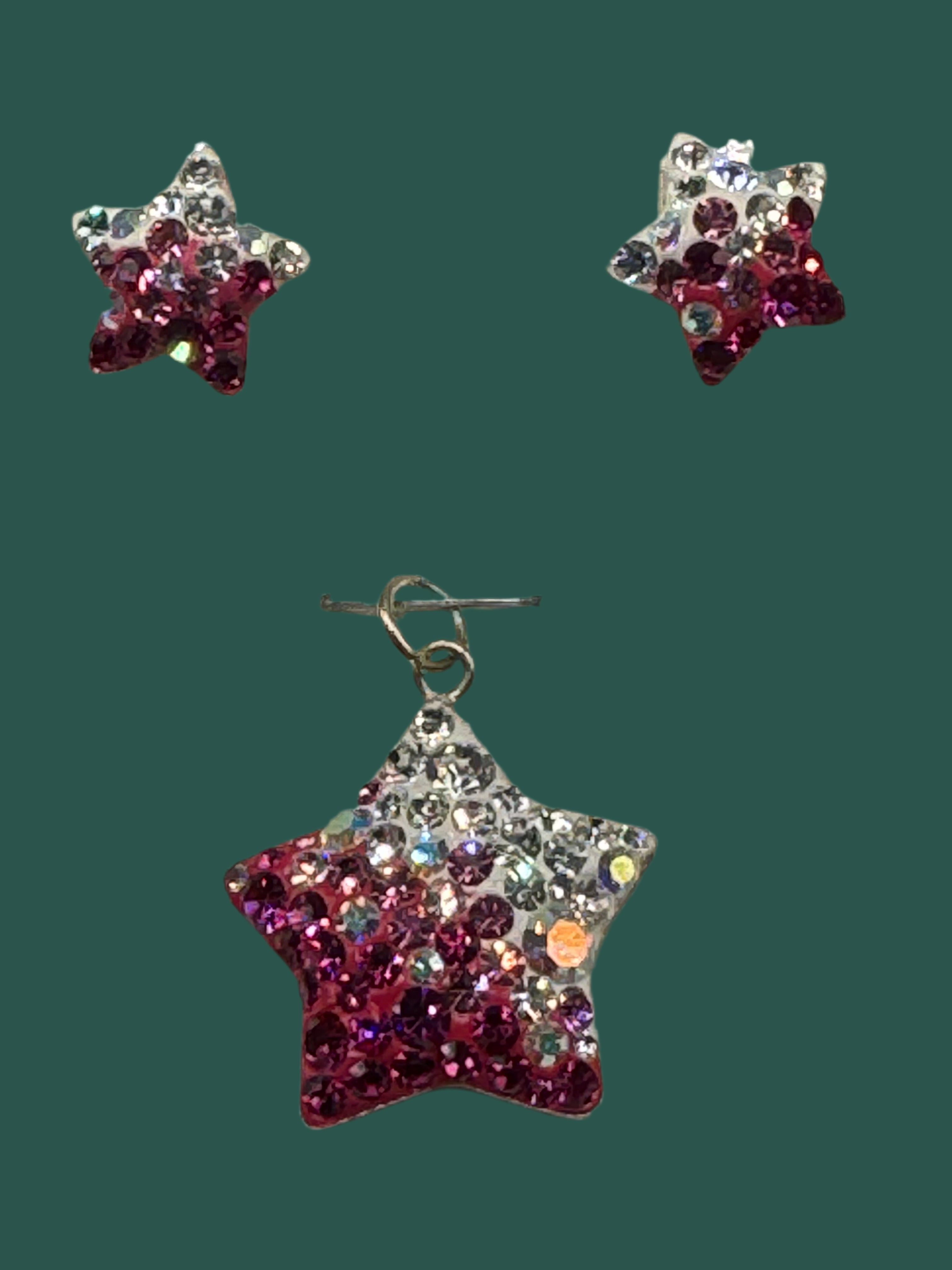 Brilliant crystals in magenta Star Pendant & Earrings .