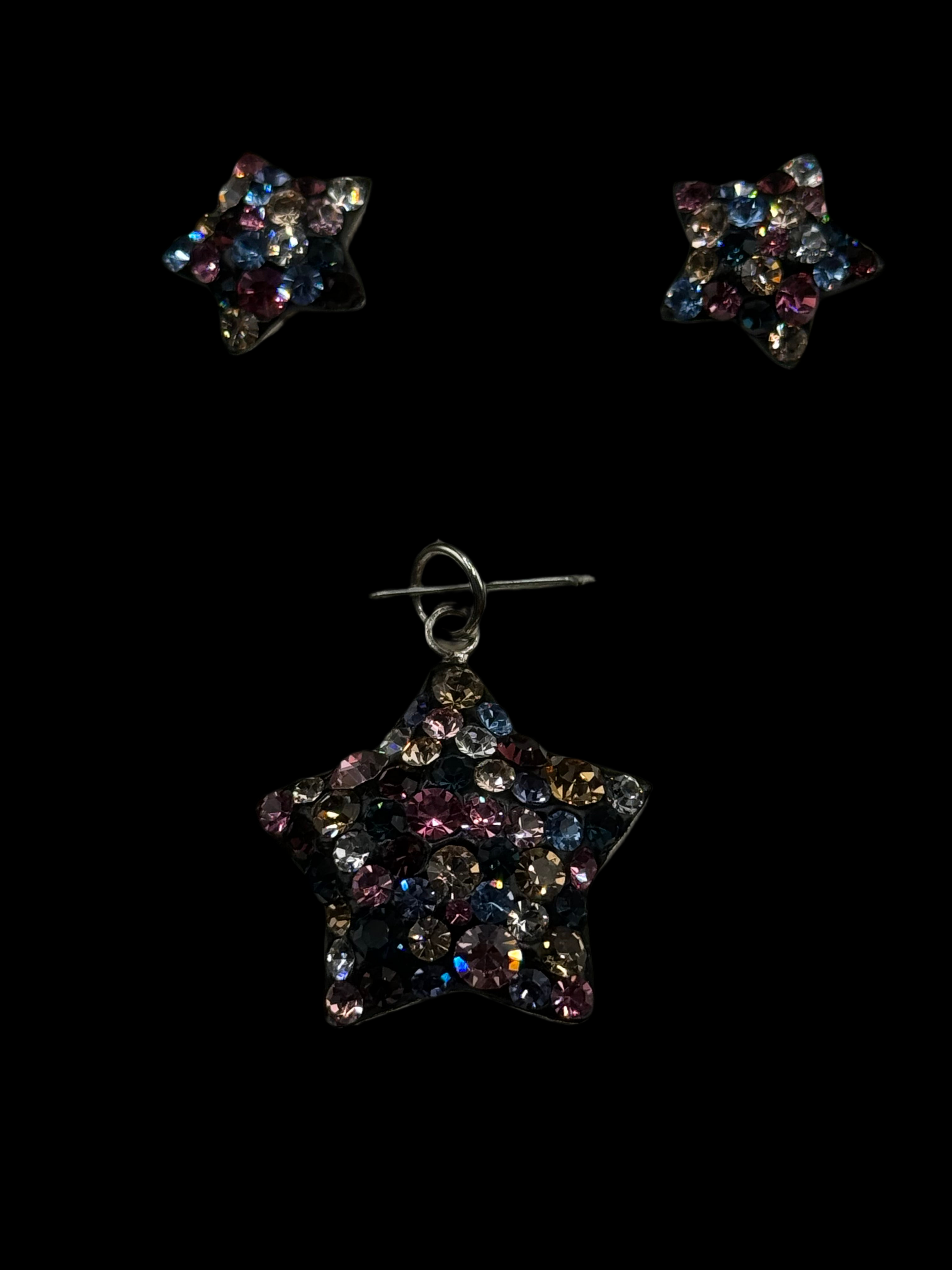 Brilliant crystals in dark shades Star Pendant & Earrings .