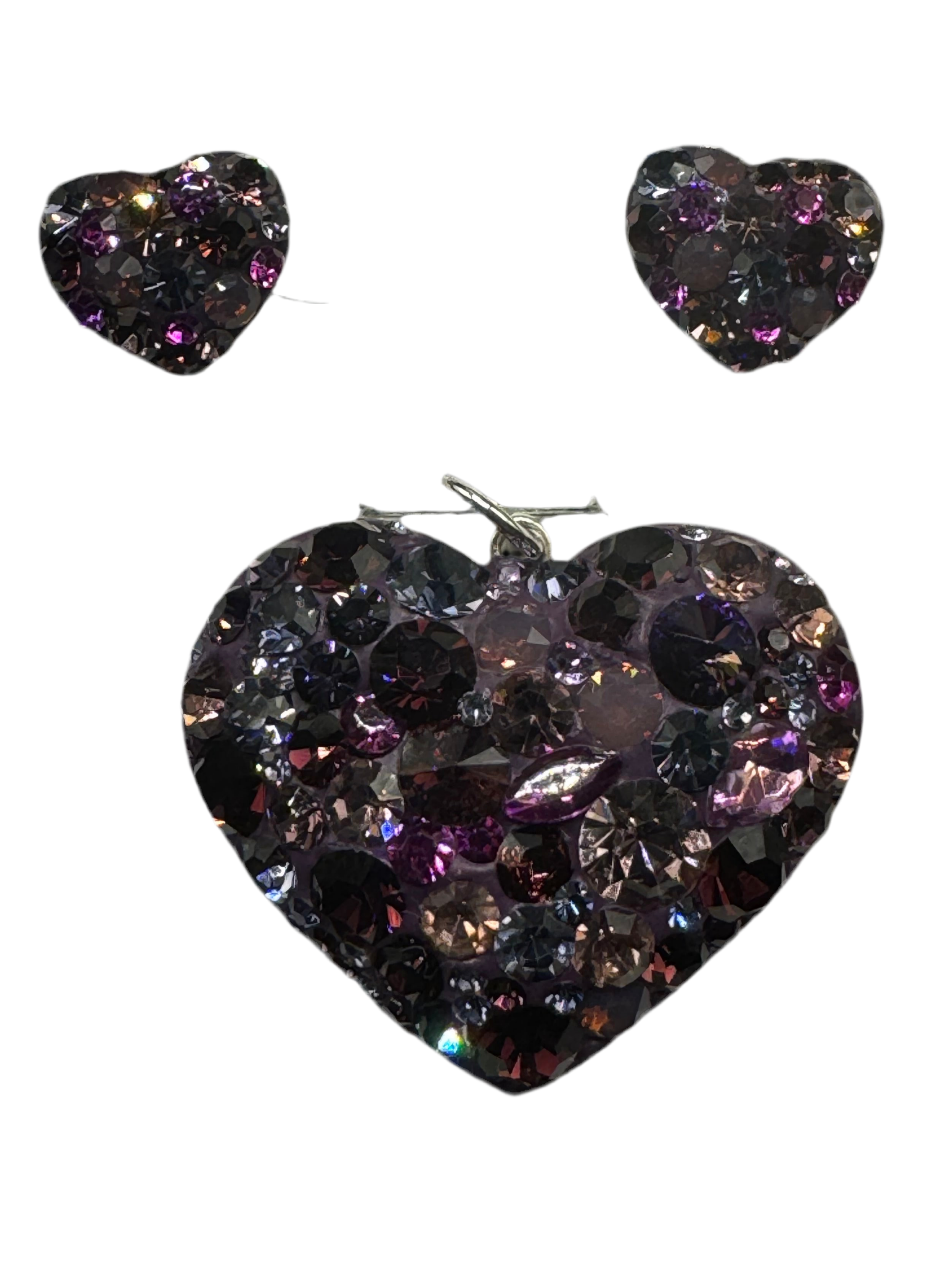 Heart Pendant & Earrings in Amethyst . Crystals  , Sterling Silver .