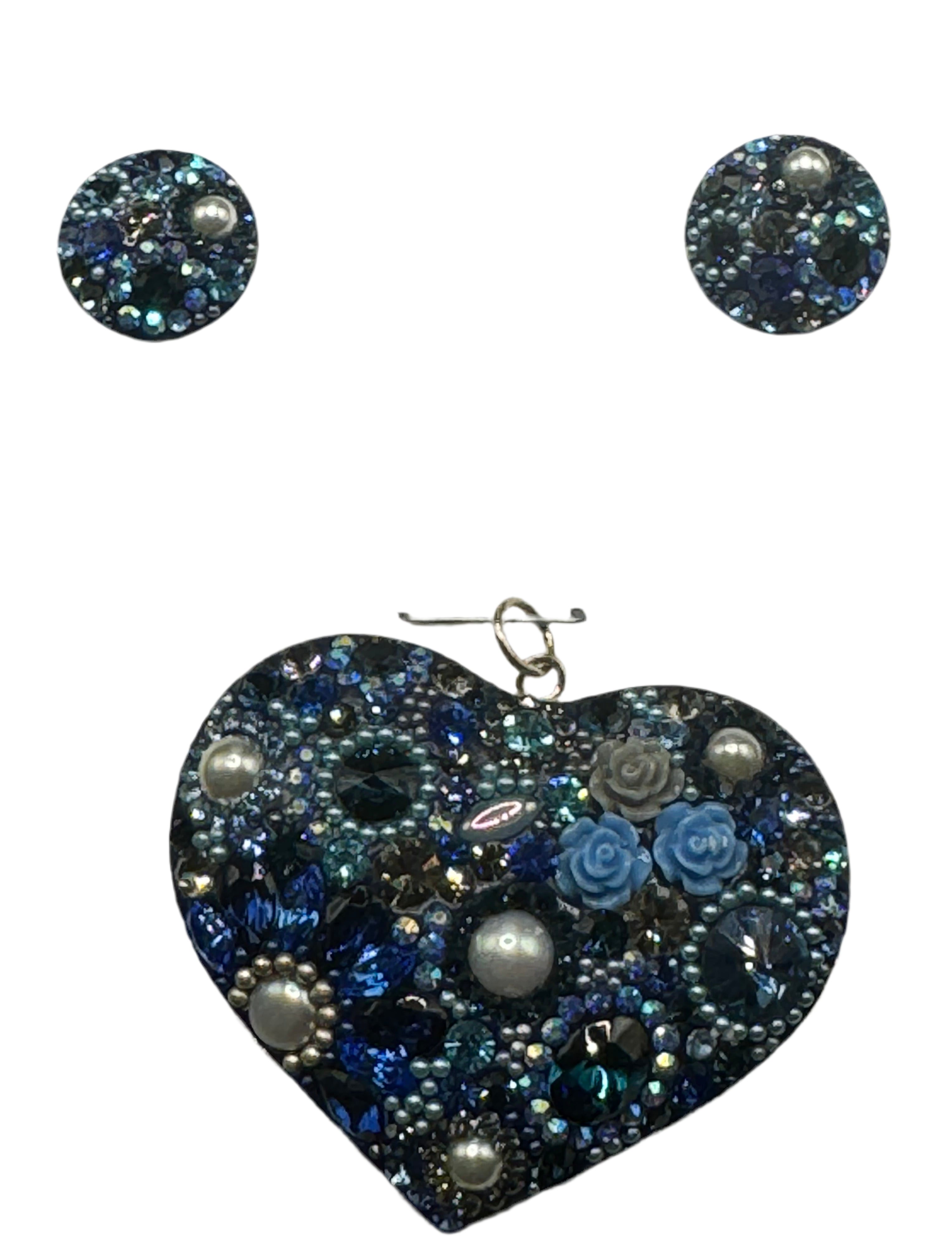 Cobalt blue crystals Heart Pendant & Earrings .