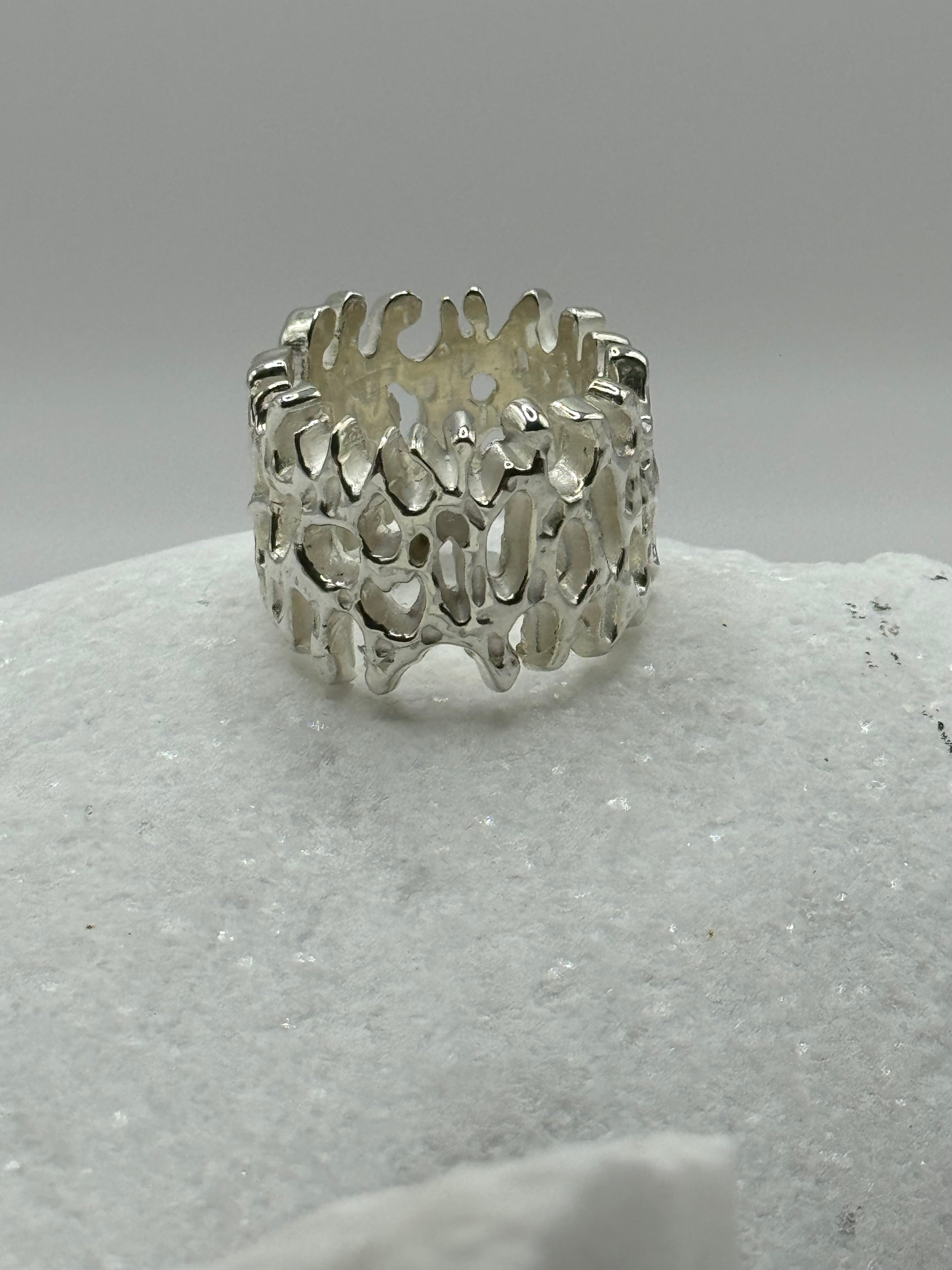 Sterling Silver coral mesh metal ring