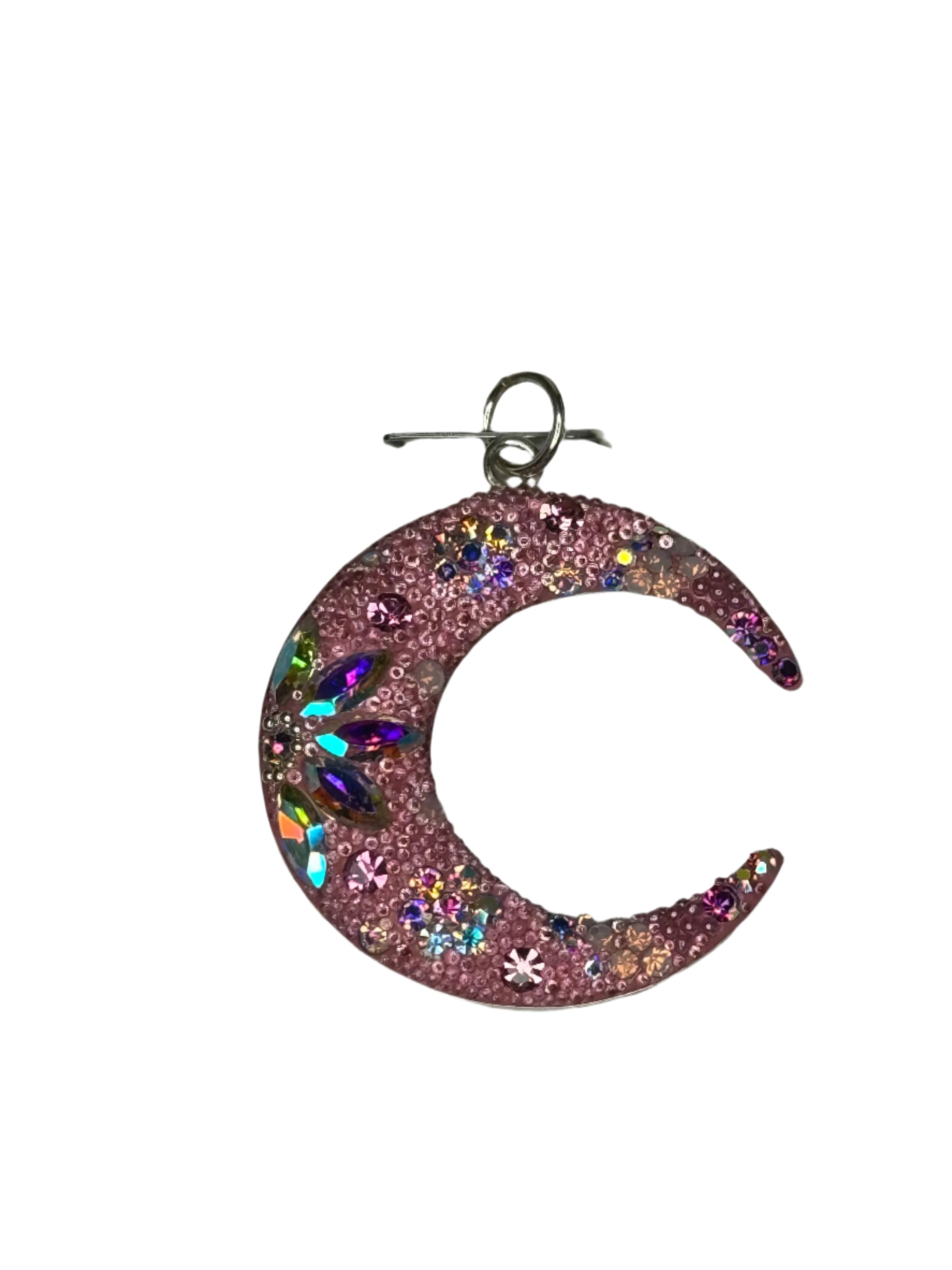 Crescent Pendant & Earrings in pink crystals .