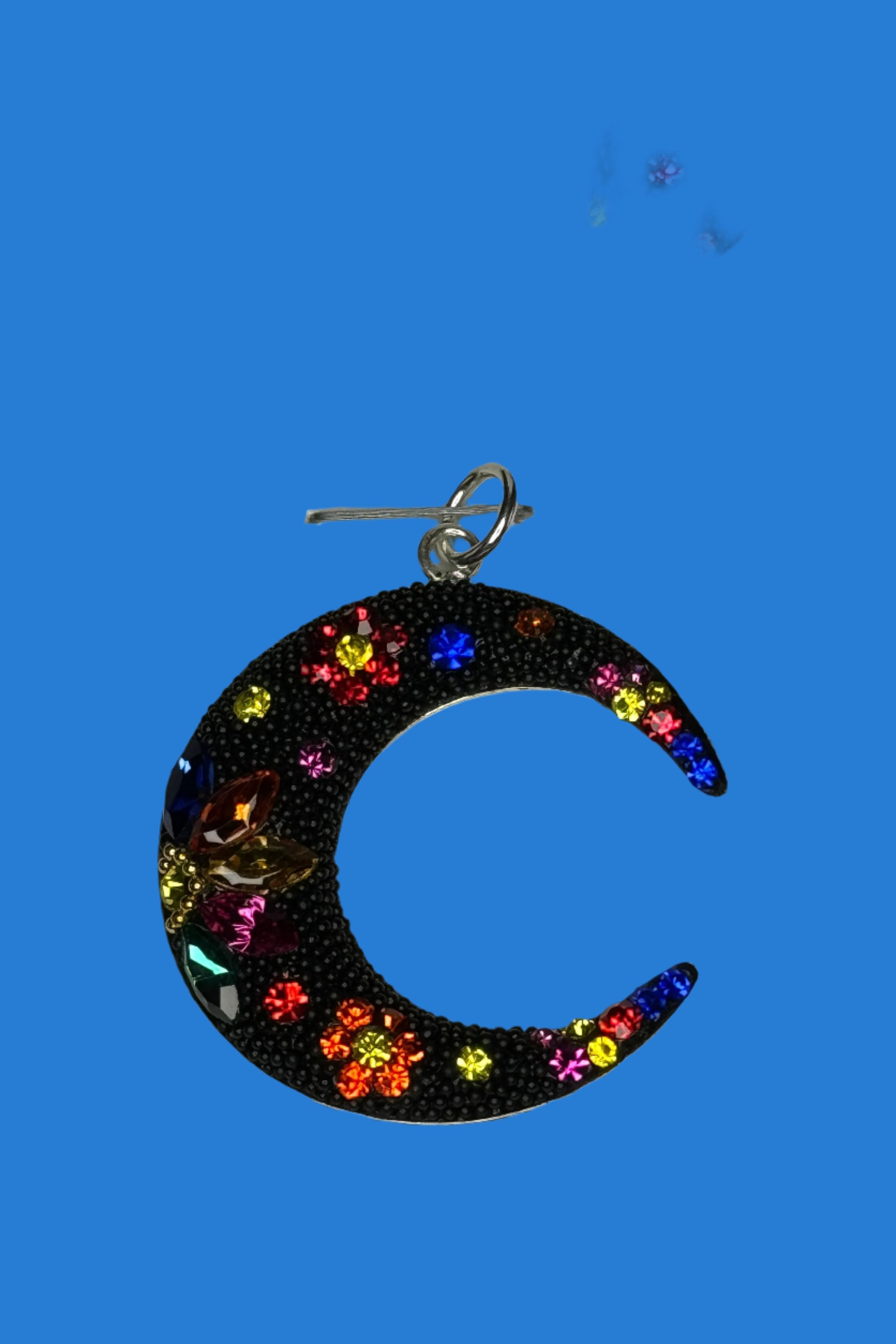 Cresent Pendant & Earrings in multi color crystals.