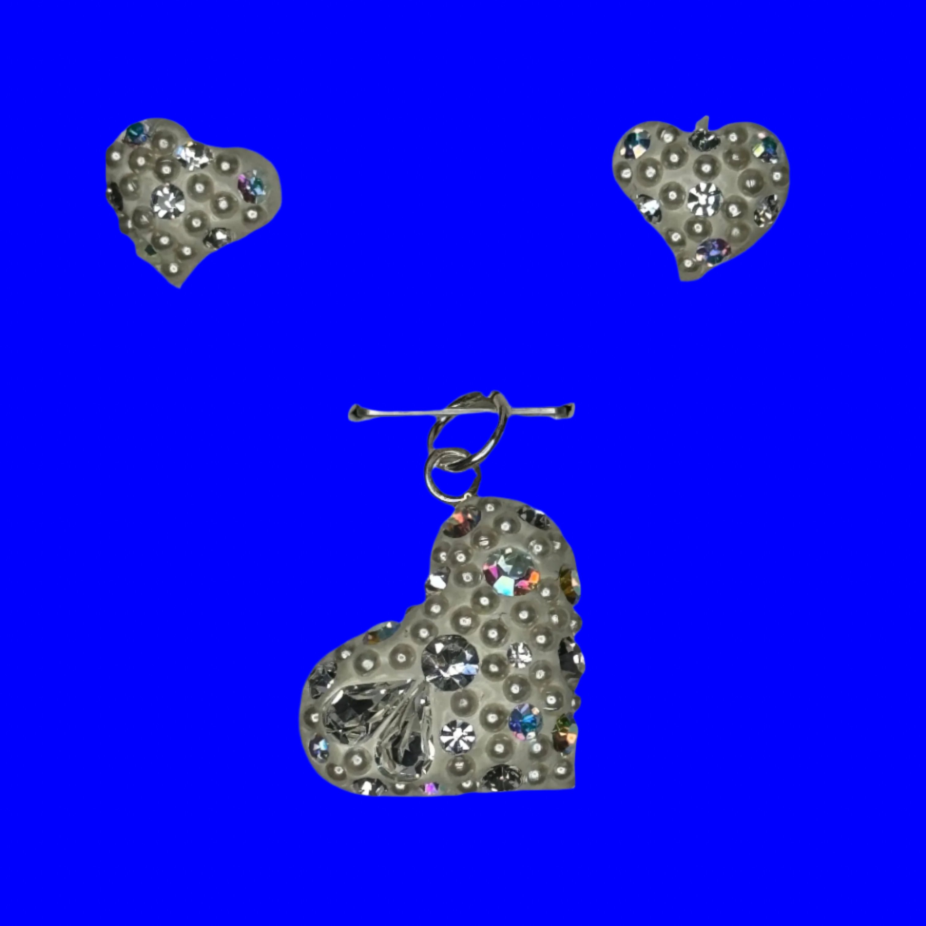 iridescent Crystal Heart Pendant & Earrings .
