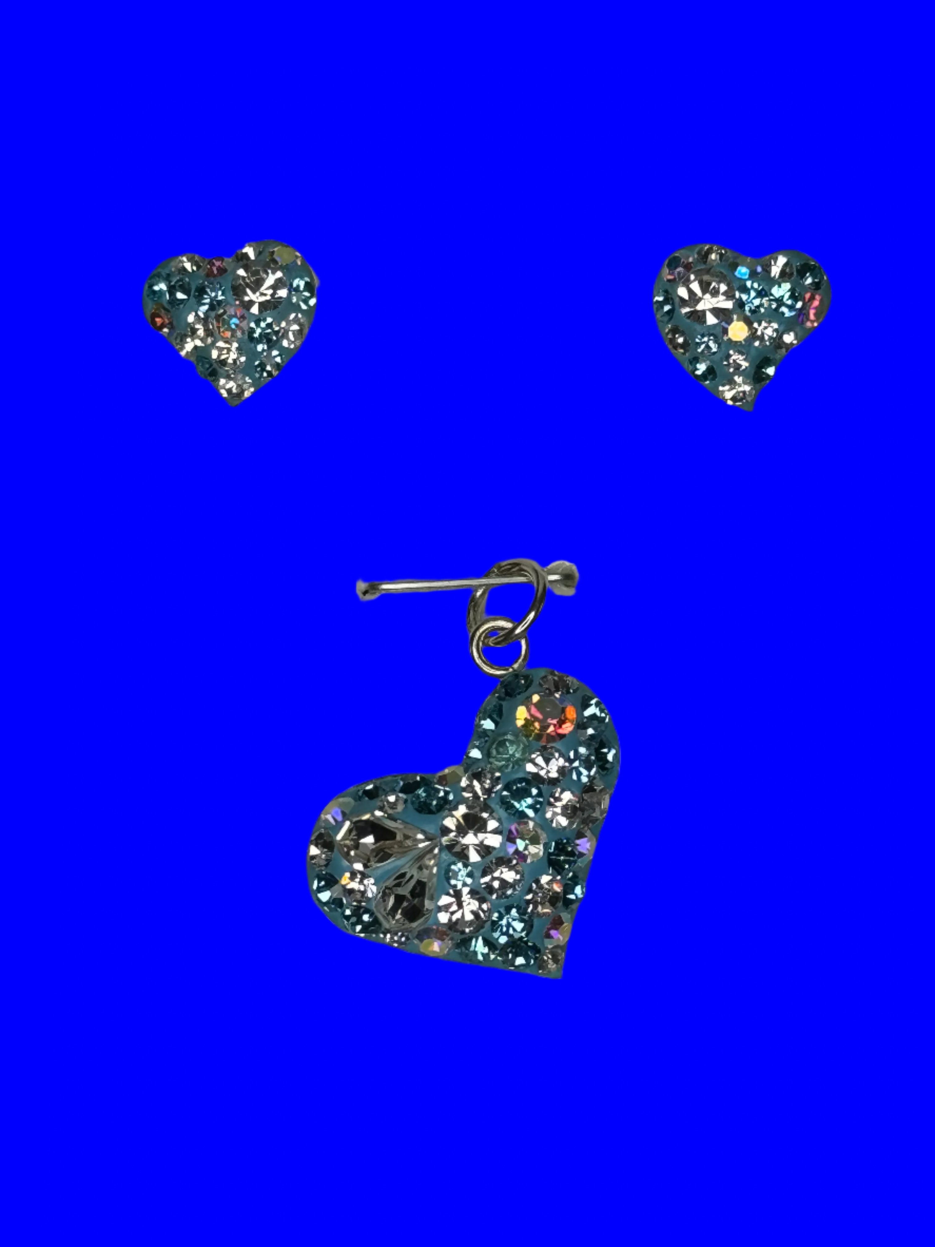 Multi color Crystals Heart Pendant & Earrings .