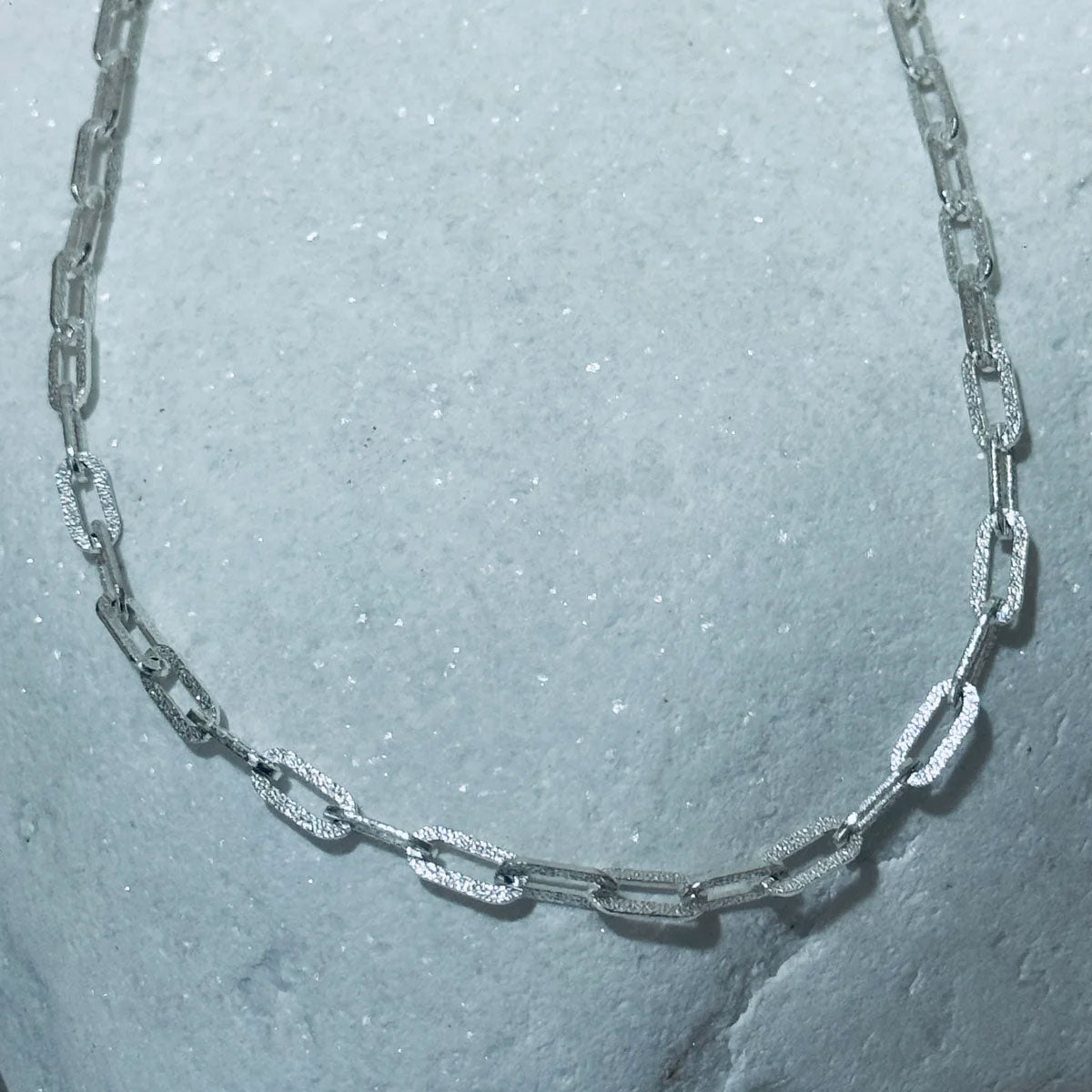 Textured sterling silver paperclip necklace
