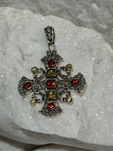 Yellow & Orange Cross Crystal Pendant