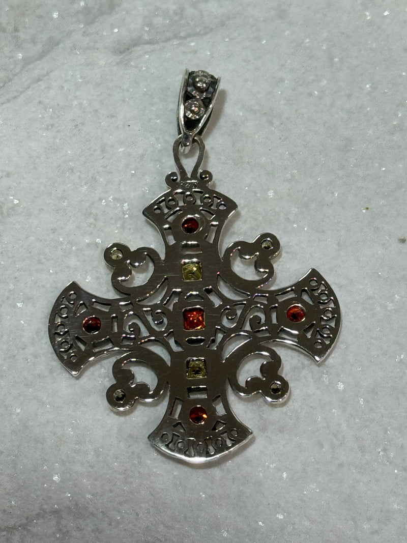 Yellow & Orange Cross Crystal Pendant