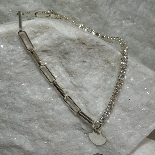 Crystal Facets And Paperclip Chain Bracelet