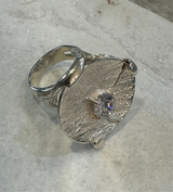 Sterling Silver Coin Ring with Crystal stone.