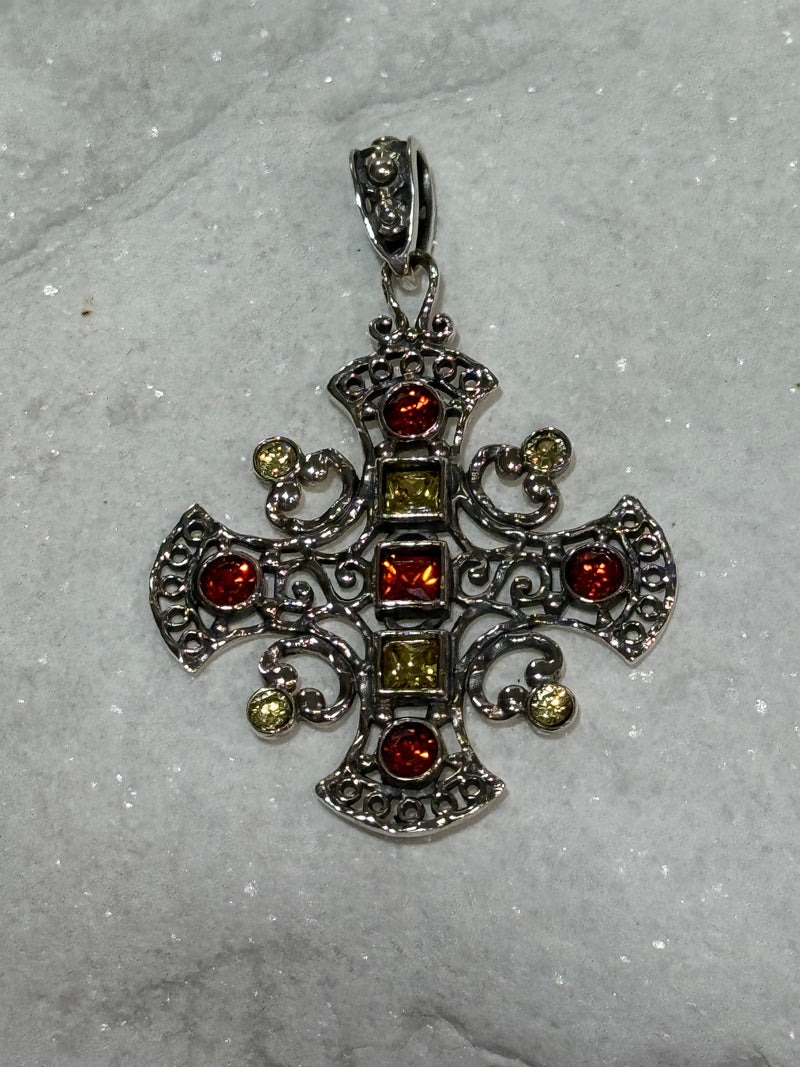 Yellow & Orange Cross Crystal Pendant