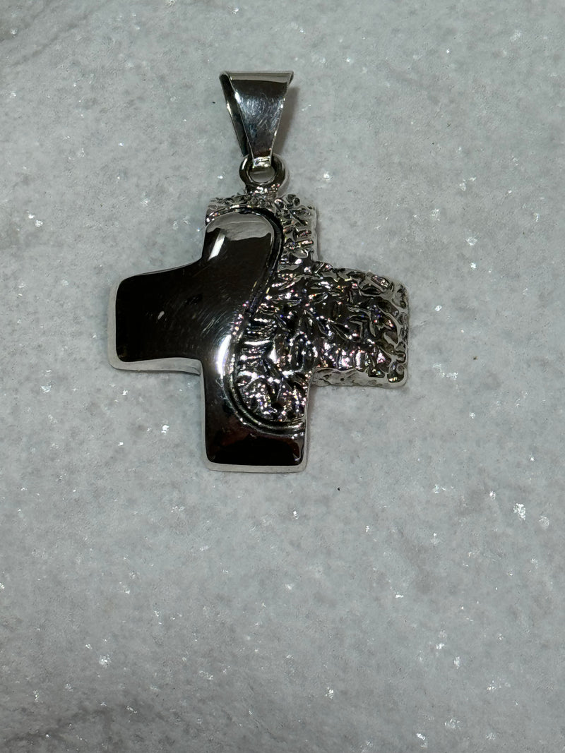 Pebbled Sterling Silver Cross Pendant