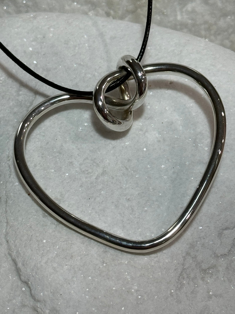 Large Heart With Leather Adjustable Tie Pendant